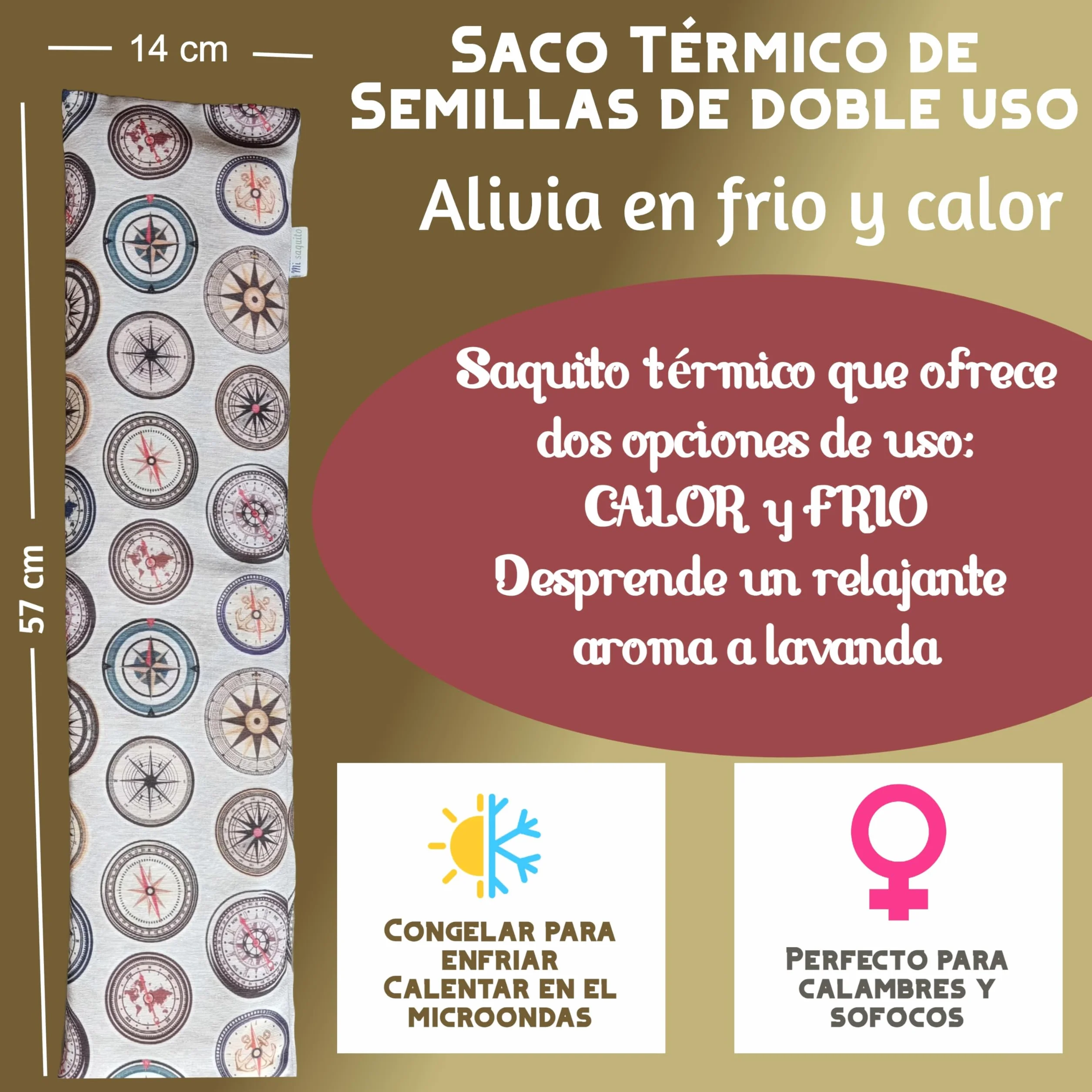 Saco Semillas Microondas 57x14 cm Funda Lavable - Bolsa Térmica Calor y Frío para Cuello Espalda