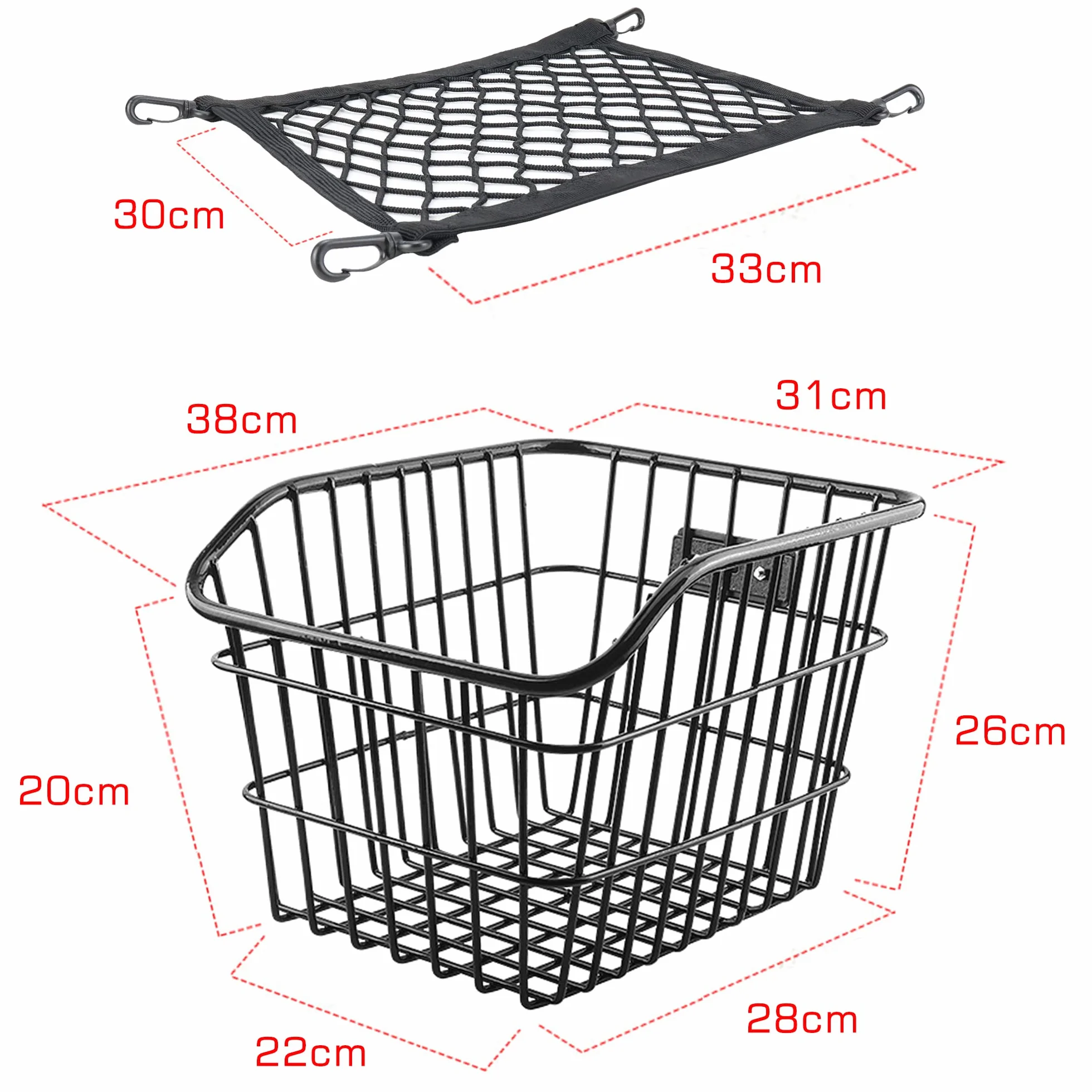 Cesta Trasera Bici Desmontable 20L con Accesorios de Montaje Red de Equipaje y Reflector Que se Adapta a la Mayoría de Los Portabicicletas Traseros