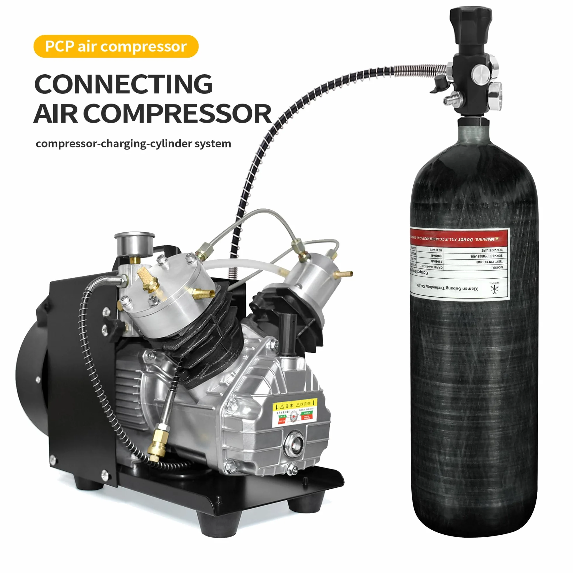 TUXING Depósito de Aire de Fibra de Carbono Paintball HPA de 6.8L/414ci (no Dot), Sistema de Aire PCP de 4500 PSI