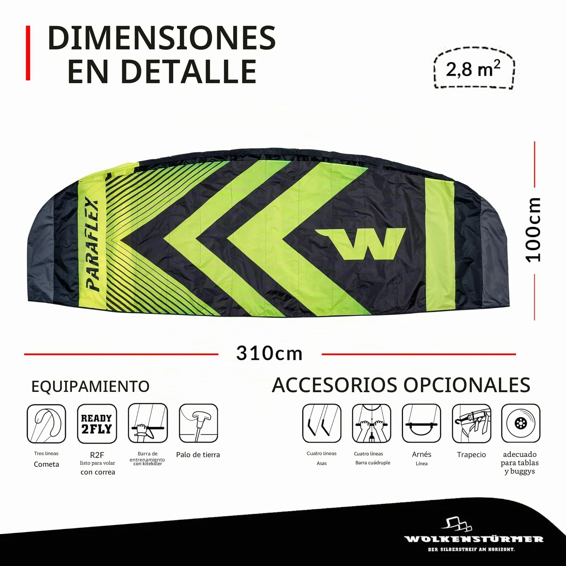 Wolkenstürmer Paraflex Trainer 3.1 Action Kite 3 Line Mat Mountainboarding
