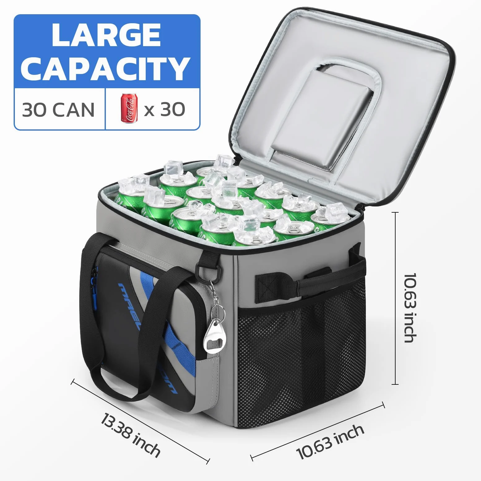 Maelstrom Bolsa enfriadora, enfriador de playa para 30 latas, enfriador suave aislado a prueba de fugas con abridor de botellas, hielera, enfriador plegable portátil para viajes, camping, compras