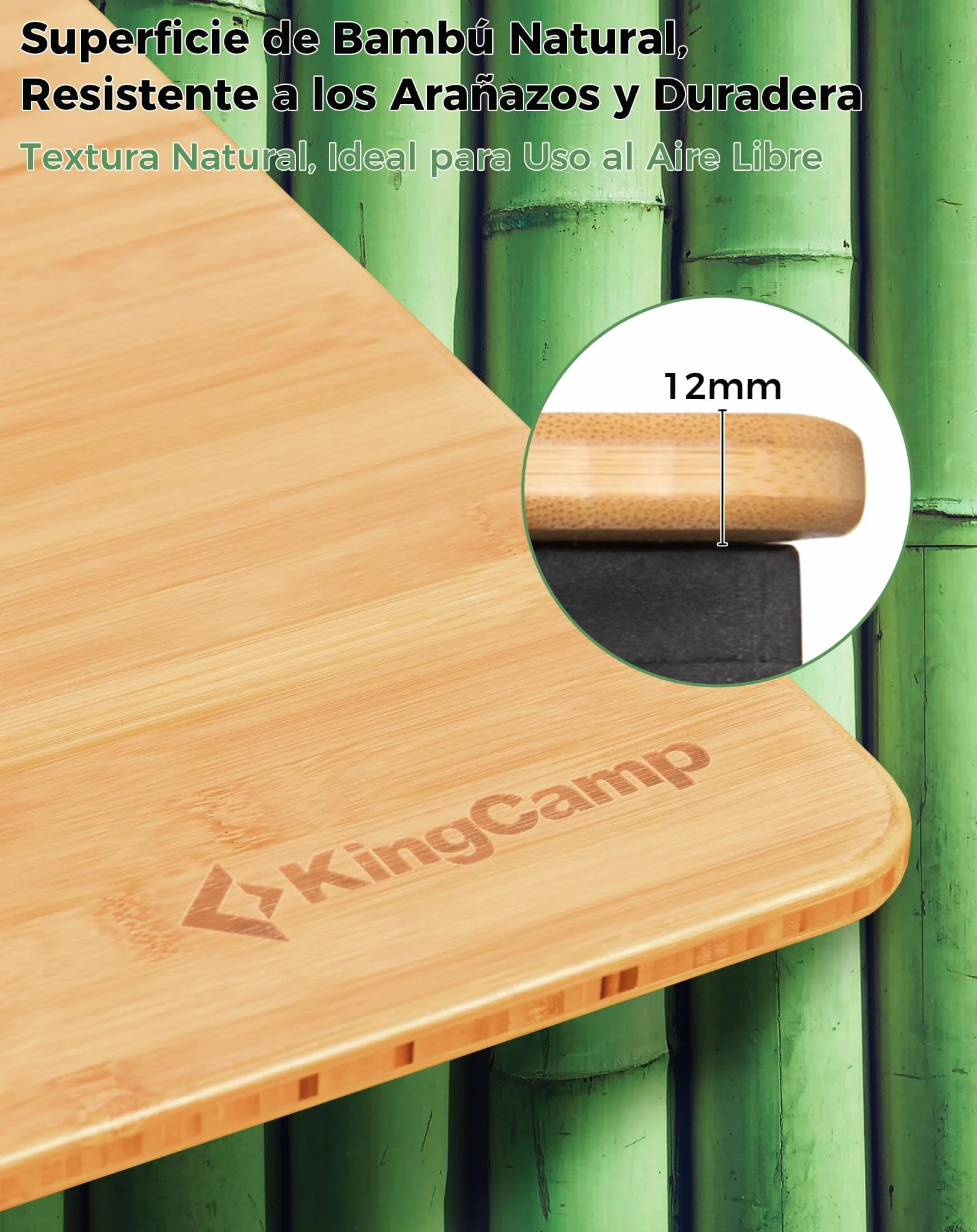KingCamp Cocina de Camping con Fregadero – Cocina Exterior bambú/Aluminio, Mueble Plegable con Soporte lámpara, Almacenamiento y Protector Viento, Ideal para Camping, Picnic y Barbacoa