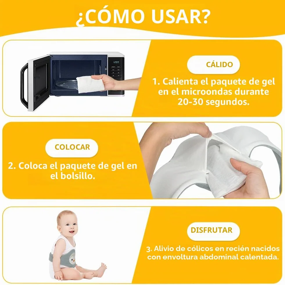 Vicloon Cinturón Anticólico para Bebé, Cojín Térmico Ajustable con Partículas de Arcilla, Lavable, para Dolor Abdominal (Pingüino)