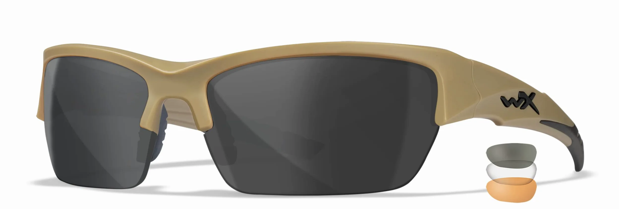 Wiley X │ Unisex │ Gafas de sol tácticas para exteriores │ Marco envolvente │ WX Valor 2.5│ Gafas protectoras │ Lentes intercambiables, Lentes grises, transparentes, óxido claro | Marco negro mate,