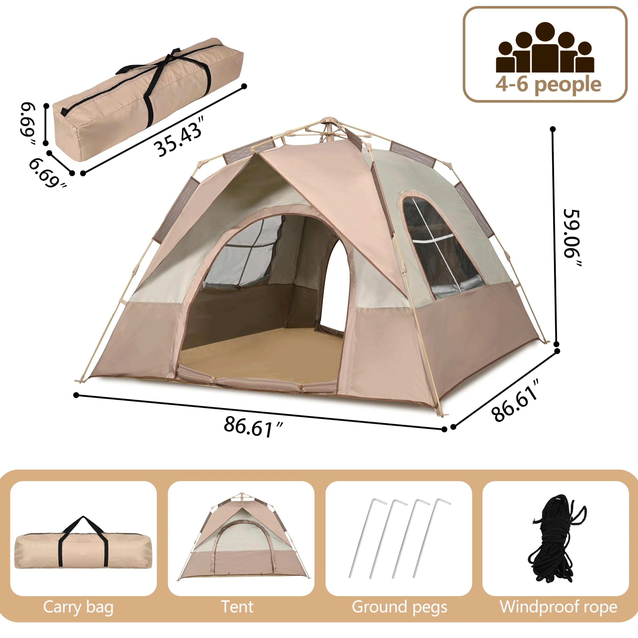 Tienda de campaña automática para 2 a 6 personas para 4 estaciones, impermeable y resistente al viento, tienda de campaña con puerta y ventana para acampar familiar al aire libre, senderismo, caza