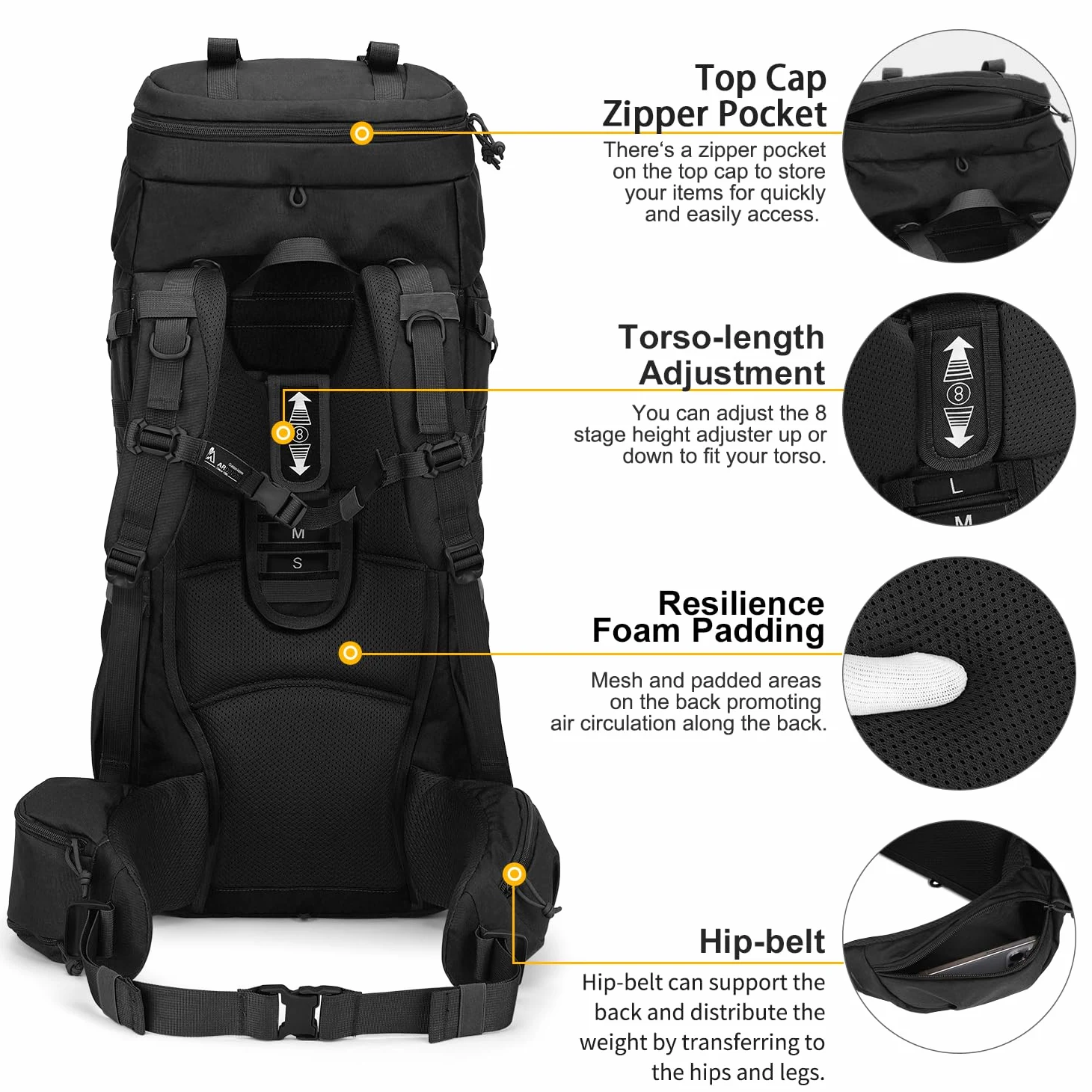 Mardingtop Mochila táctica militar de 70 l, con protección contra la lluvia, para deportes al aire libre