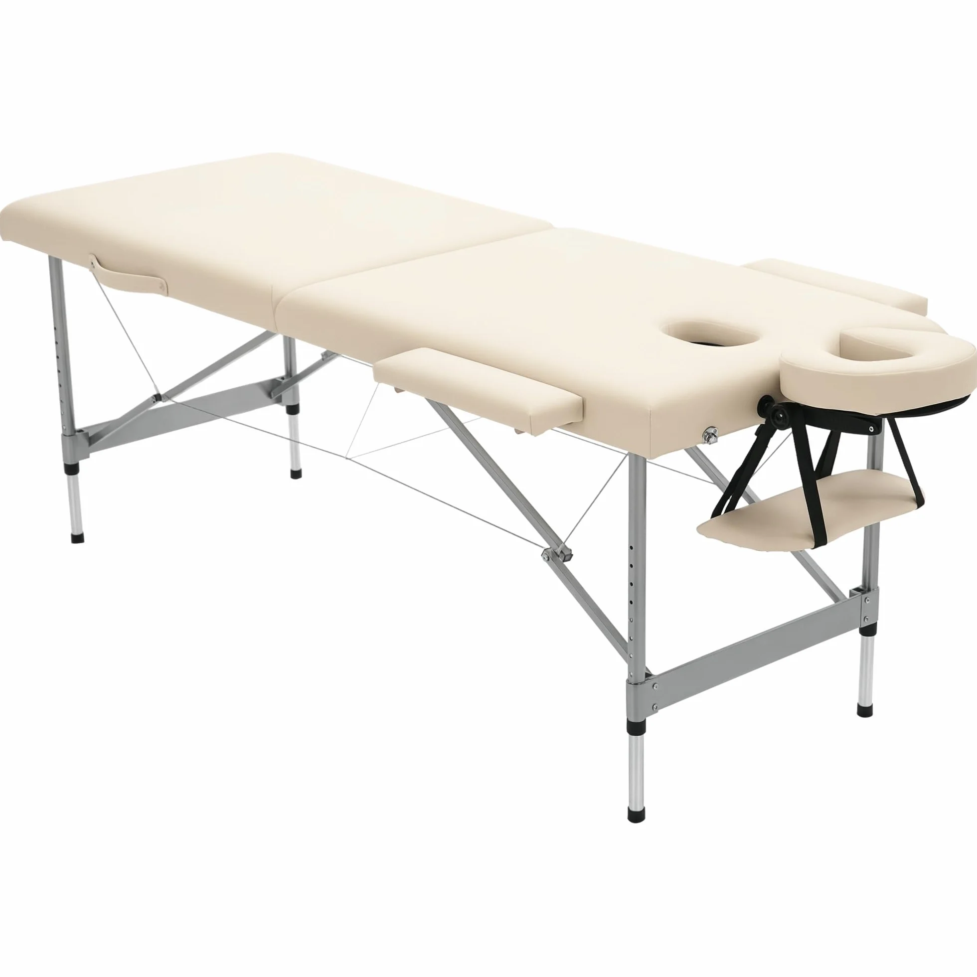 HOMCOM Camilla de Masaje Plegable Portátil con Altura Ajustable 7 Posiciones Marco Aluminio 130 kg 186x71x62-83 cm Beige