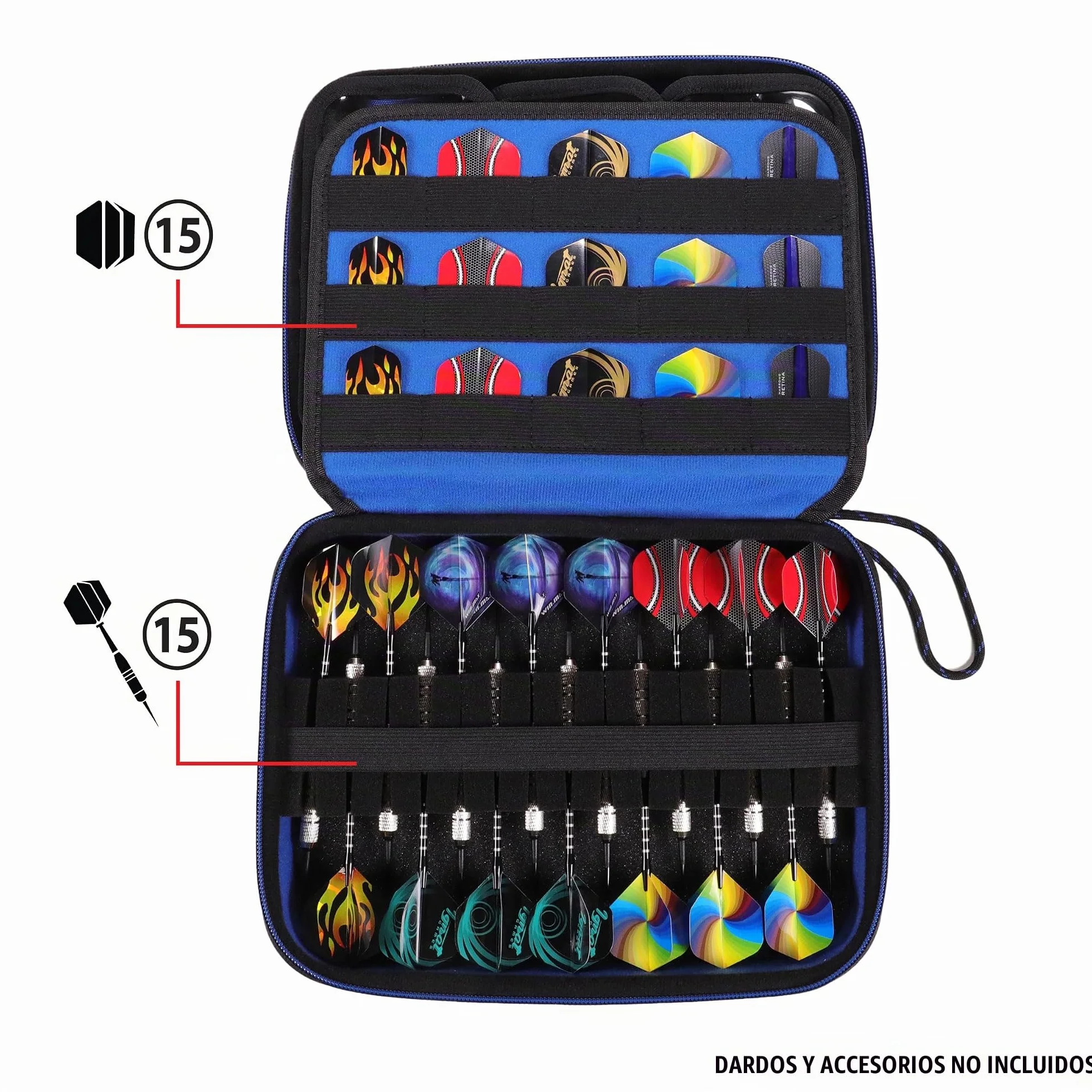 USA Gear Funda para Dardos semirrígida XL, Funda de Transporte para Dardos (15), Puntas de Dardos, Ejes de Dardos, vuelos de Dardos y más Accesorios de Dardos, Compatible con Dardos de Punta Suave y