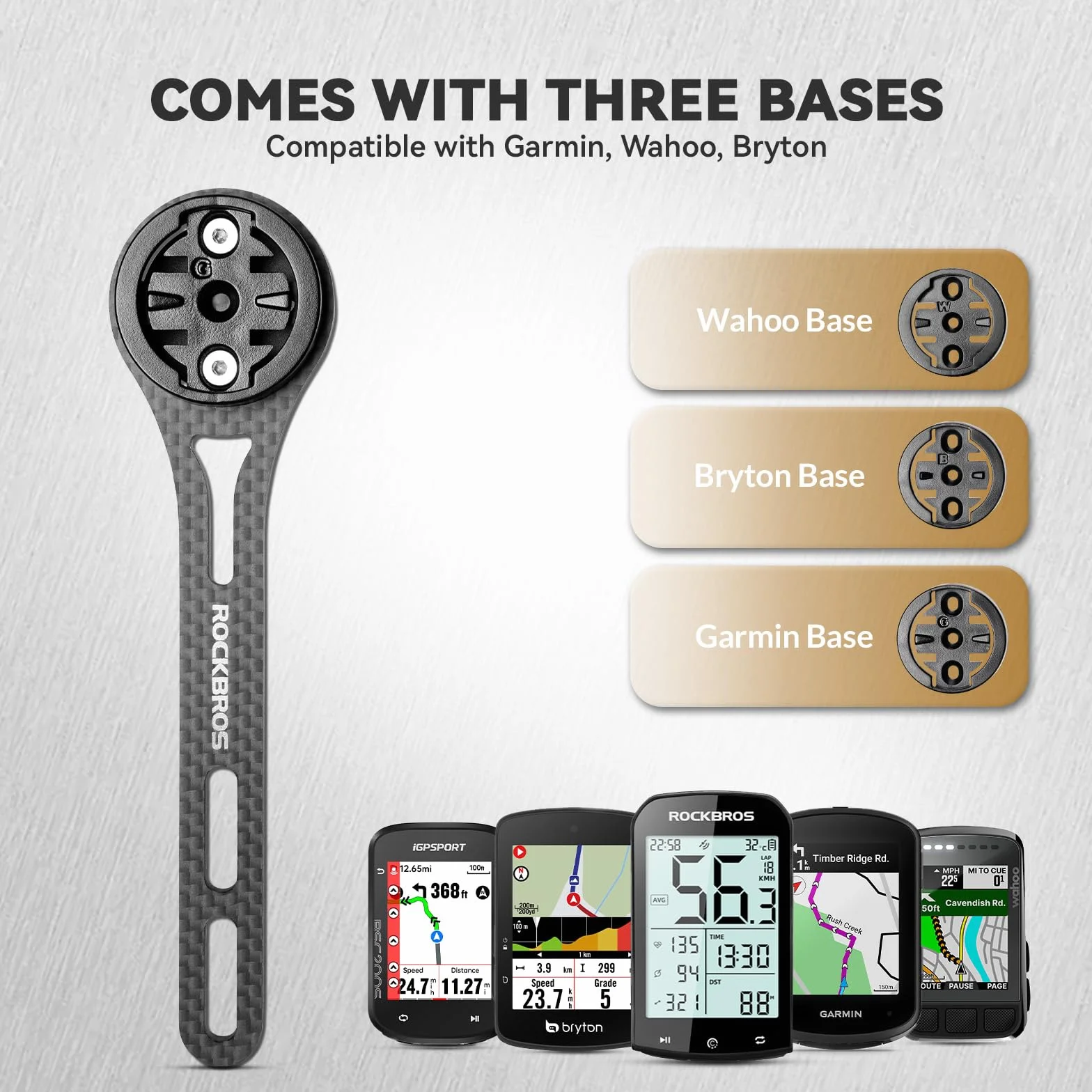 ROCKBROS Soporte para Ciclocomputador de Fibra de Carbono, Montura Delantera Alargada Ultraligera 13g, Compatible con Garmin Edge 540/1050, Wahoo, Bryton, Cámaras de Acción y Luces