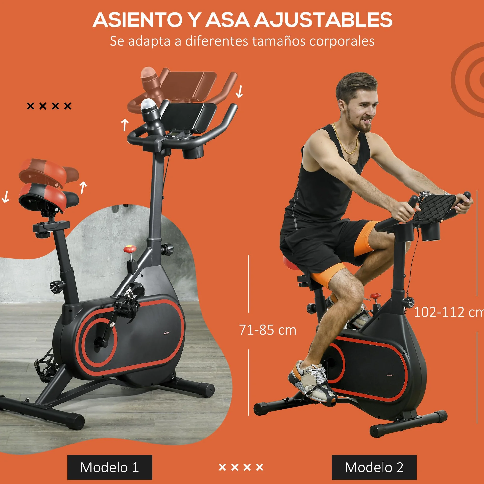 SPORTNOW Bicicleta Estática Bici Estática con Volante de Inercia 4 kg Resistencia Magnética Ajustable Pantalla LCD Silencioso Asiento Ajustable y Soporte de Vasos Carga 120 kg para Casa Gimnasio