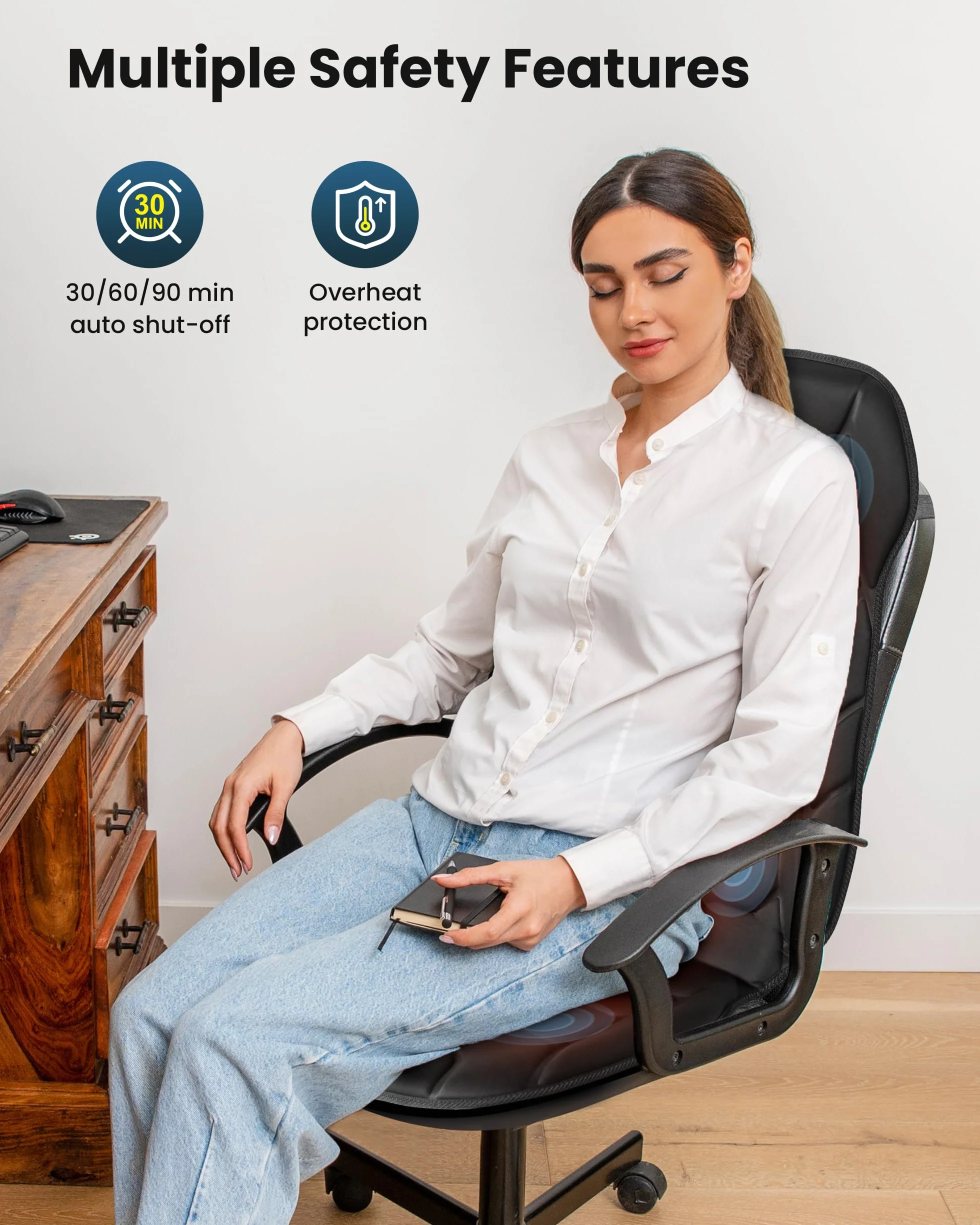 COMFIER Funda de Asiento con Masaje y Calor, Cojín de Masaje para Espalda y Cuello, Masajeador para Oficina en Casa