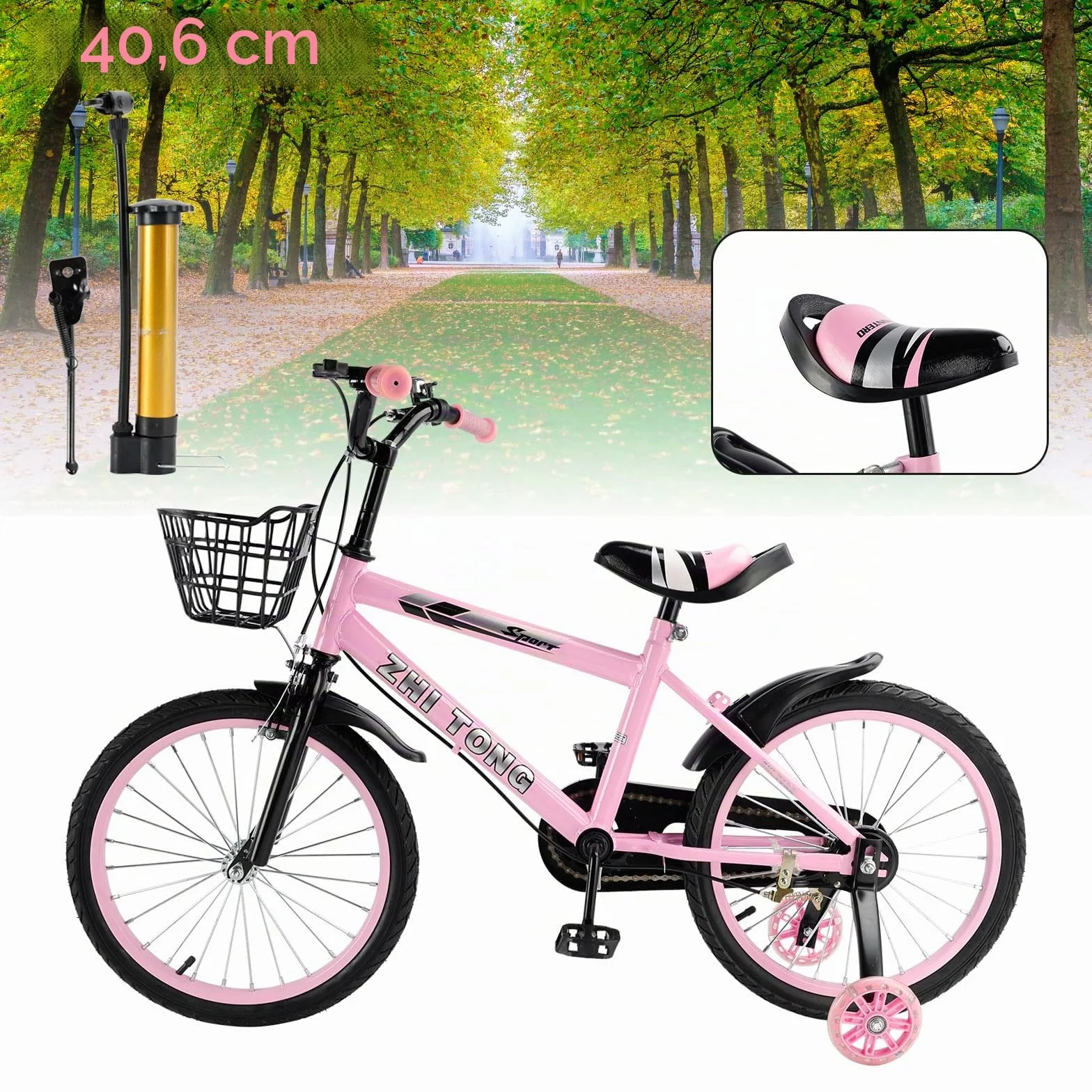 Bicicleta infantil 16 pulgadas, Marco acero carbono, Frenos dobles, Ruedas apoyo desmontables