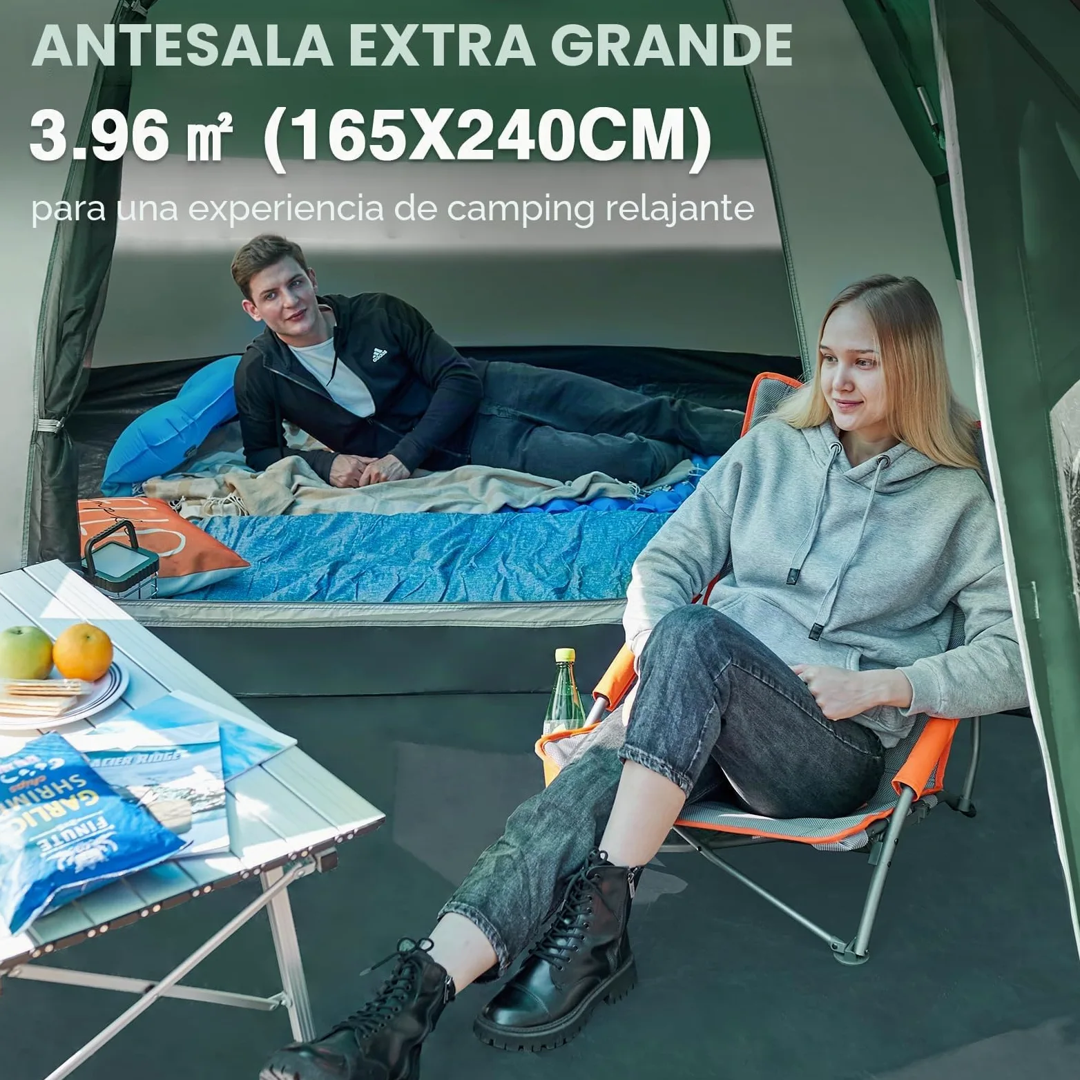 Portal Tienda de campaña para 4 personas, 180 cm, altura de pie, alta, camping, XXL, puerta lateral, ventana, 3-4 temporadas, 3000 mm, resistente al agua, exteriores