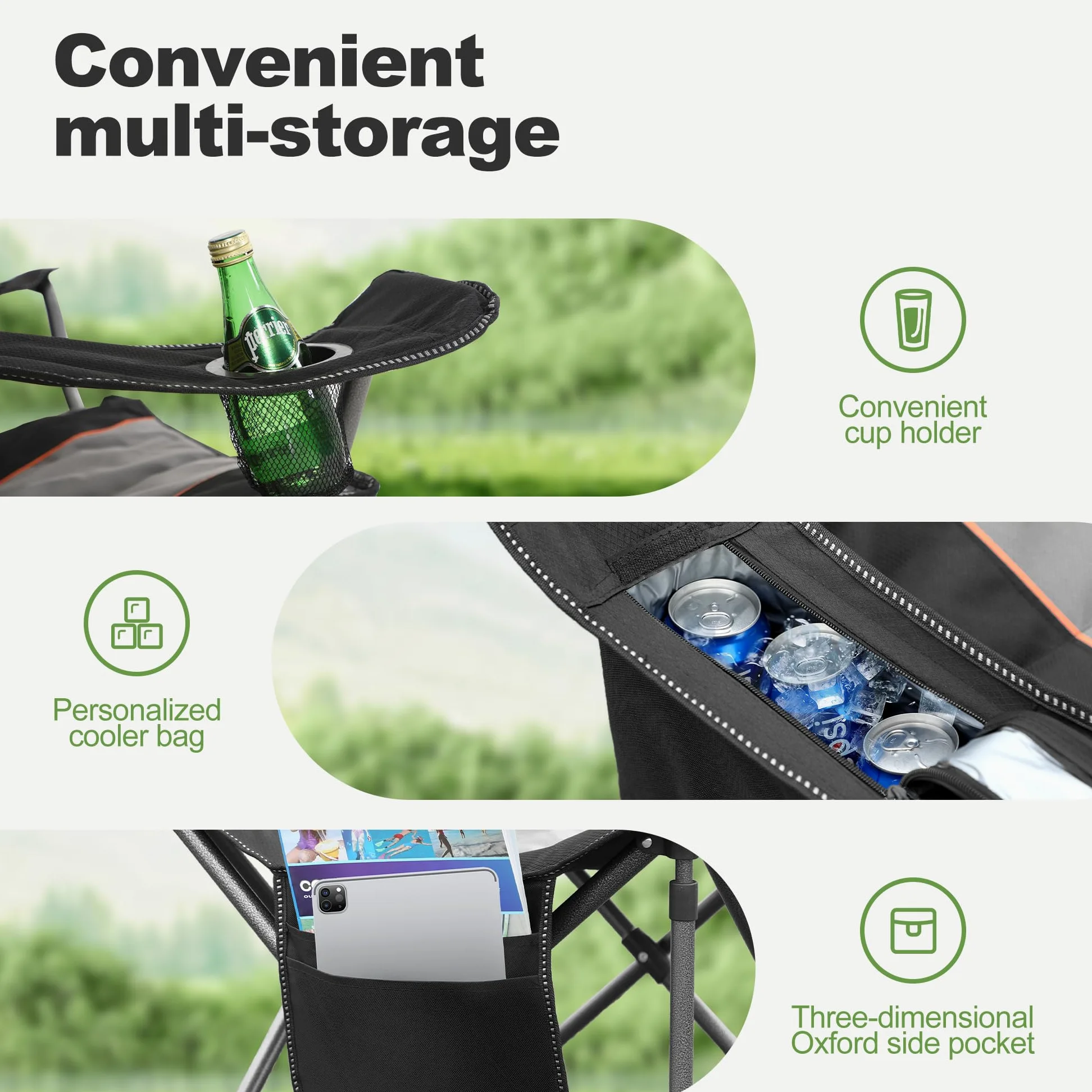 LET'S CAMP Silla plegable de camping con soporte para bebidas, plegable, hasta 200 kg, juego de 2 unidades
