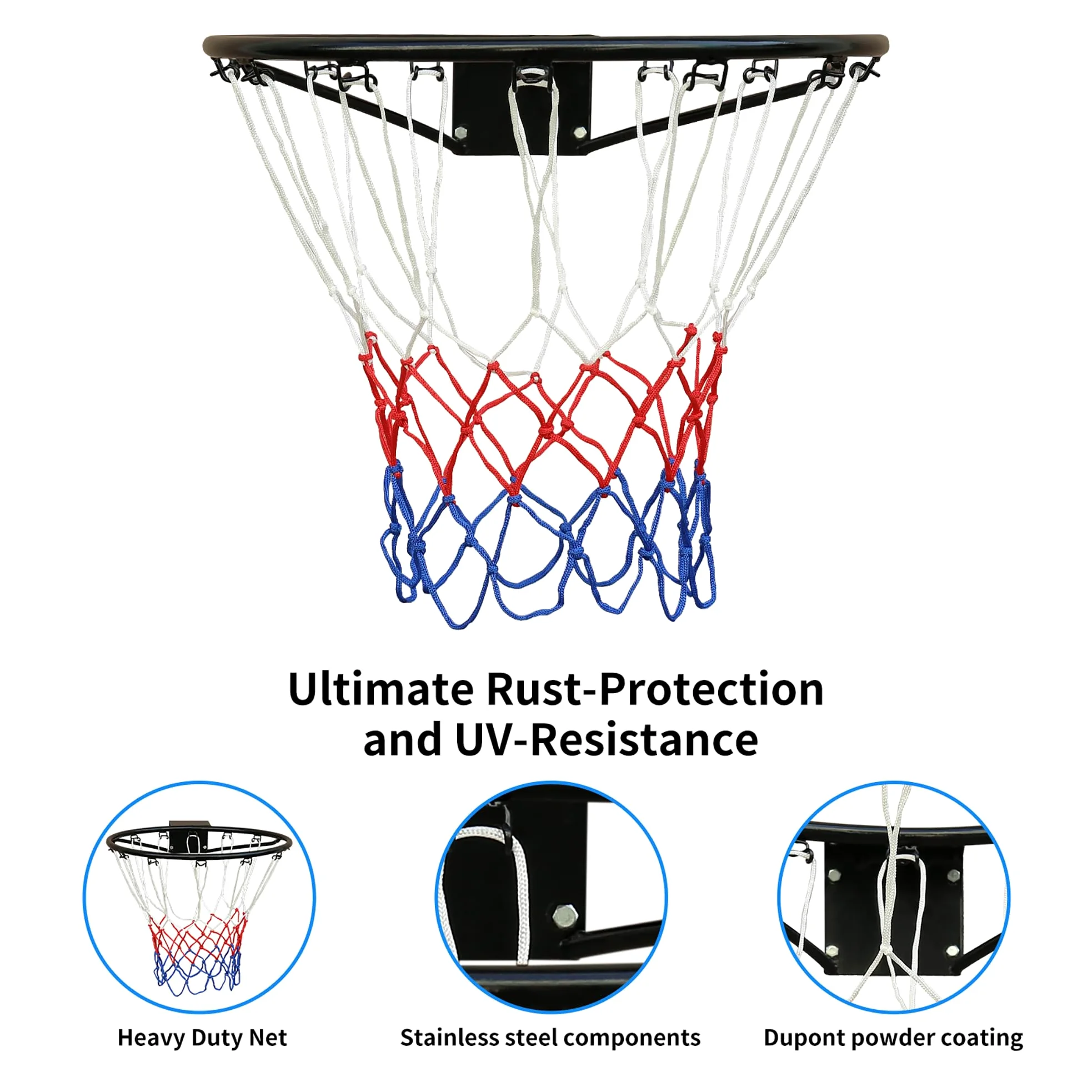 Aro de Baloncesto de Hierro con Red, para Pared, Negro, 45 cm