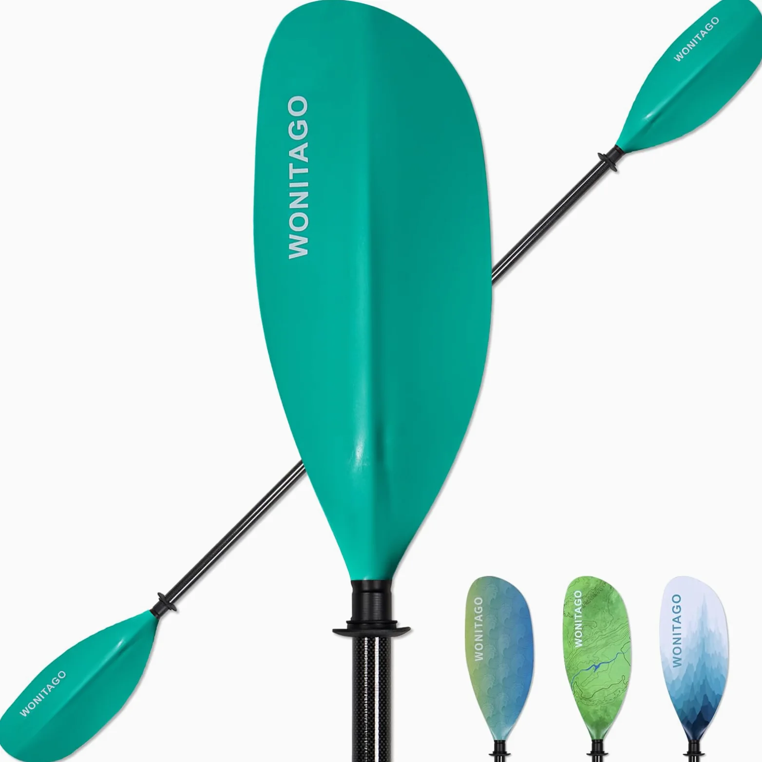Pala de kayak con eje de fibra de carbono y hoja de nailon reforzada, remos ajustables para kayak, 3 piezas, 210-230 cm, verde azulado