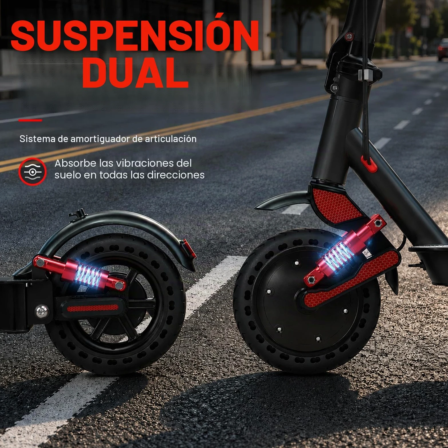HX D06 Patinete Eléctrico Adultos, Doble Suspensión, 500W 16Ah/25Ah E Scooter para Ciudad y Off-Road Ligero, Autonomía Máxima 55-85 km, Pantalla Multifunción - Neumático Macizo 8.5"