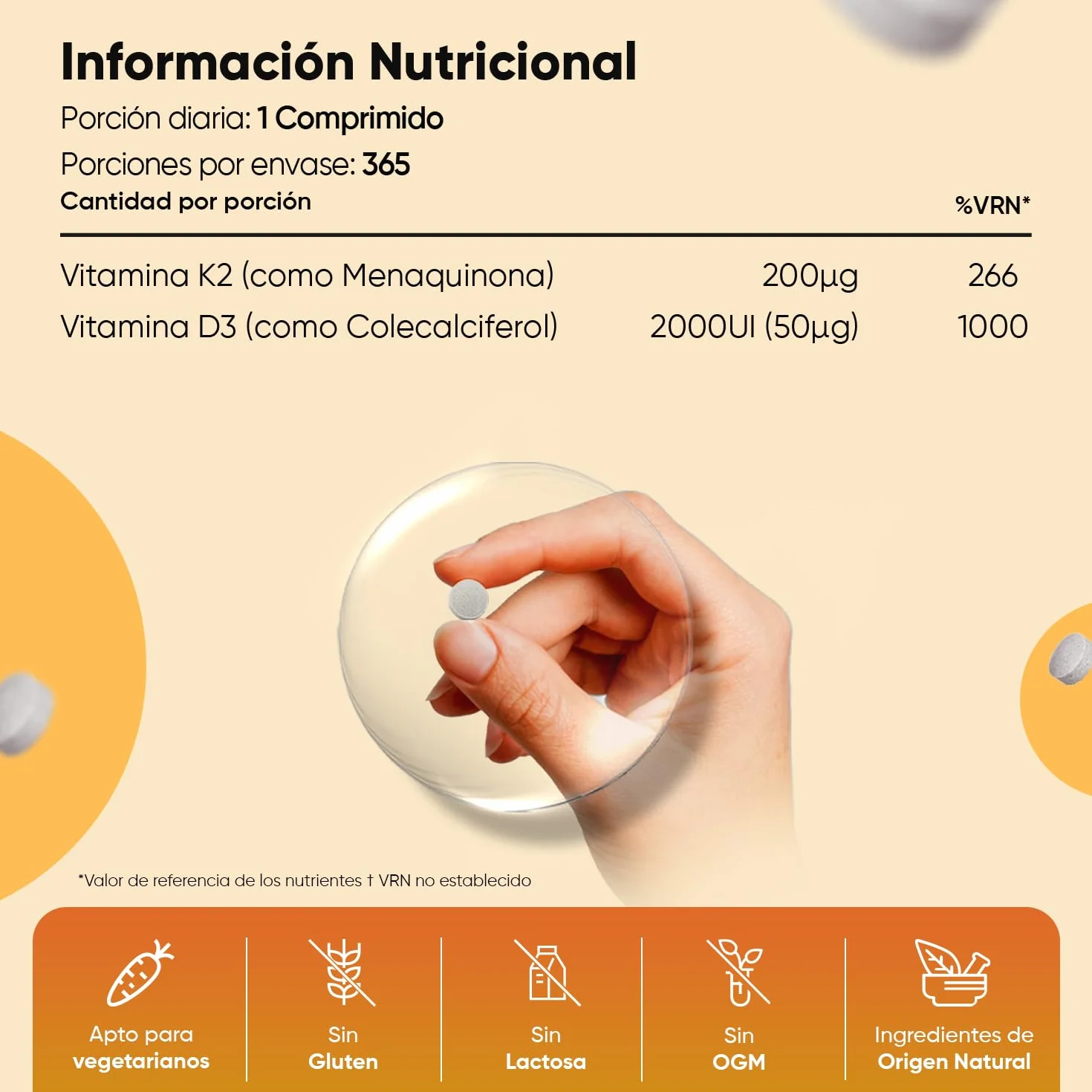 Vitamina D3 y K2 2000 UI + 200 µg - 365 Comprimidos - Vitamina D y MK7 - Vegetariano Sin OGM