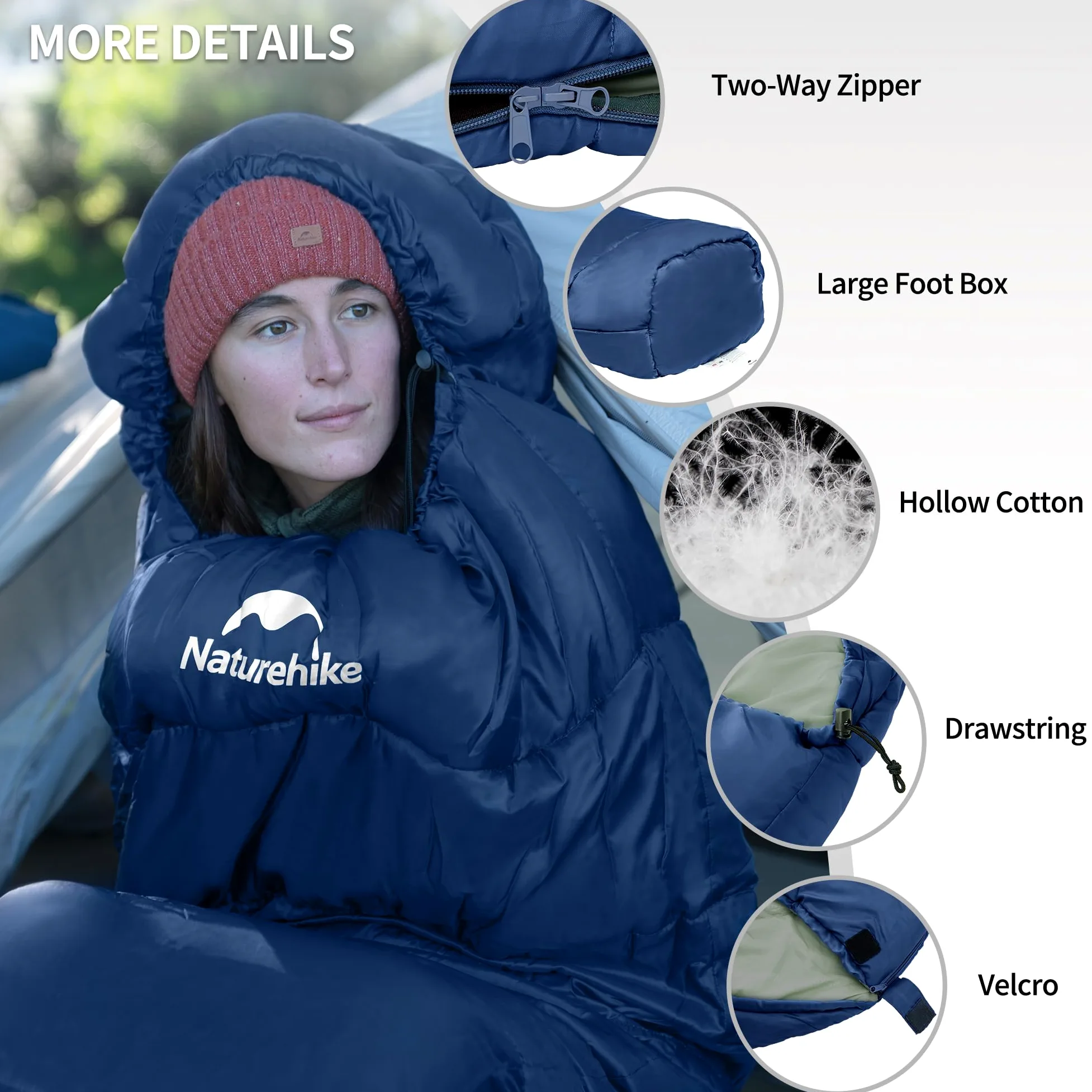 Naturehike Saco de dormir para clima frío, saco de dormir de 0 grados para clima frío, saco de dormir de algodón de invierno para adultos para senderismo y camping, MJ600 azul