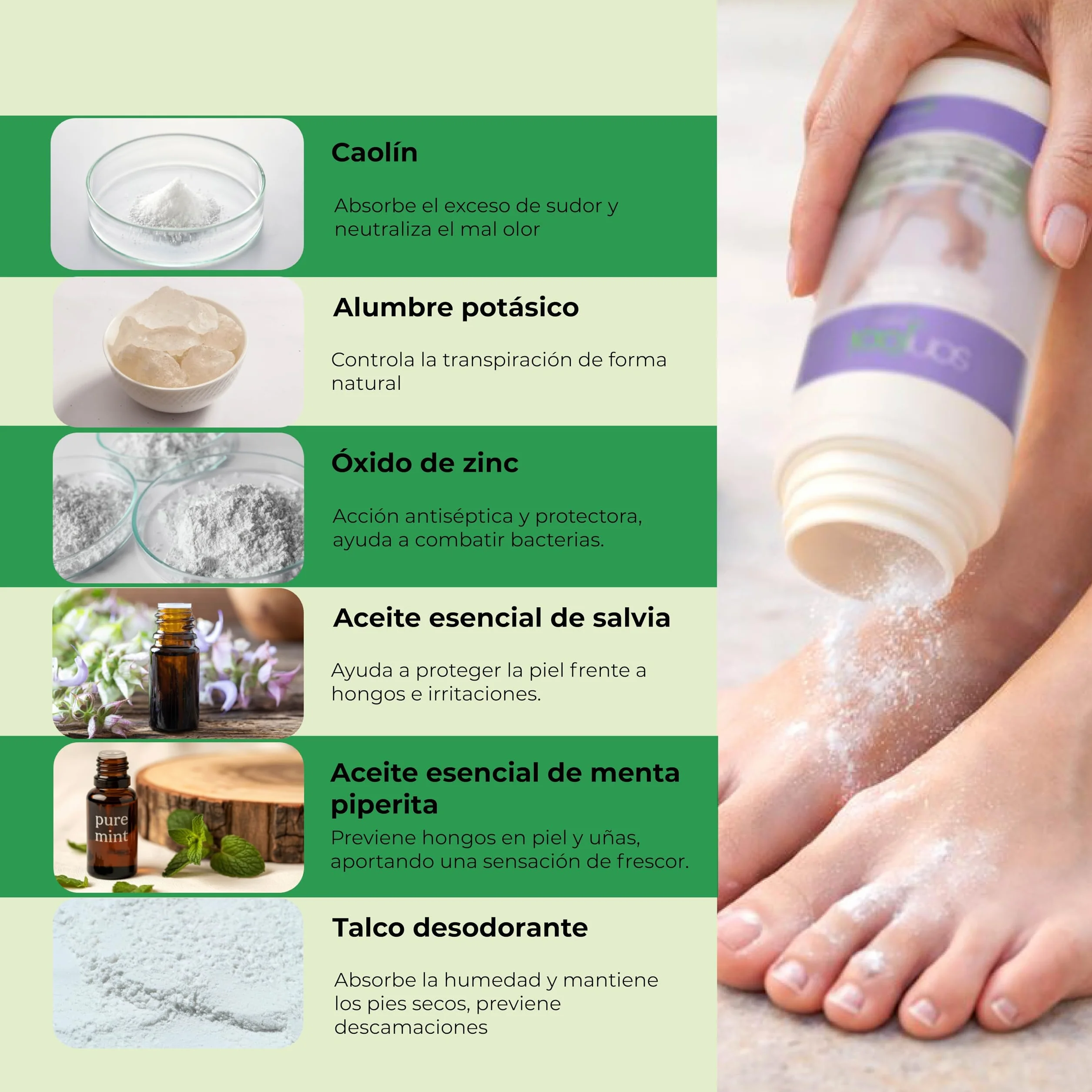 Sanifeet Polvos Desodorante para Pies y Calzado 100g Antitranspirante Natural con Talco Alumbre Óxido de Zinc y Menta