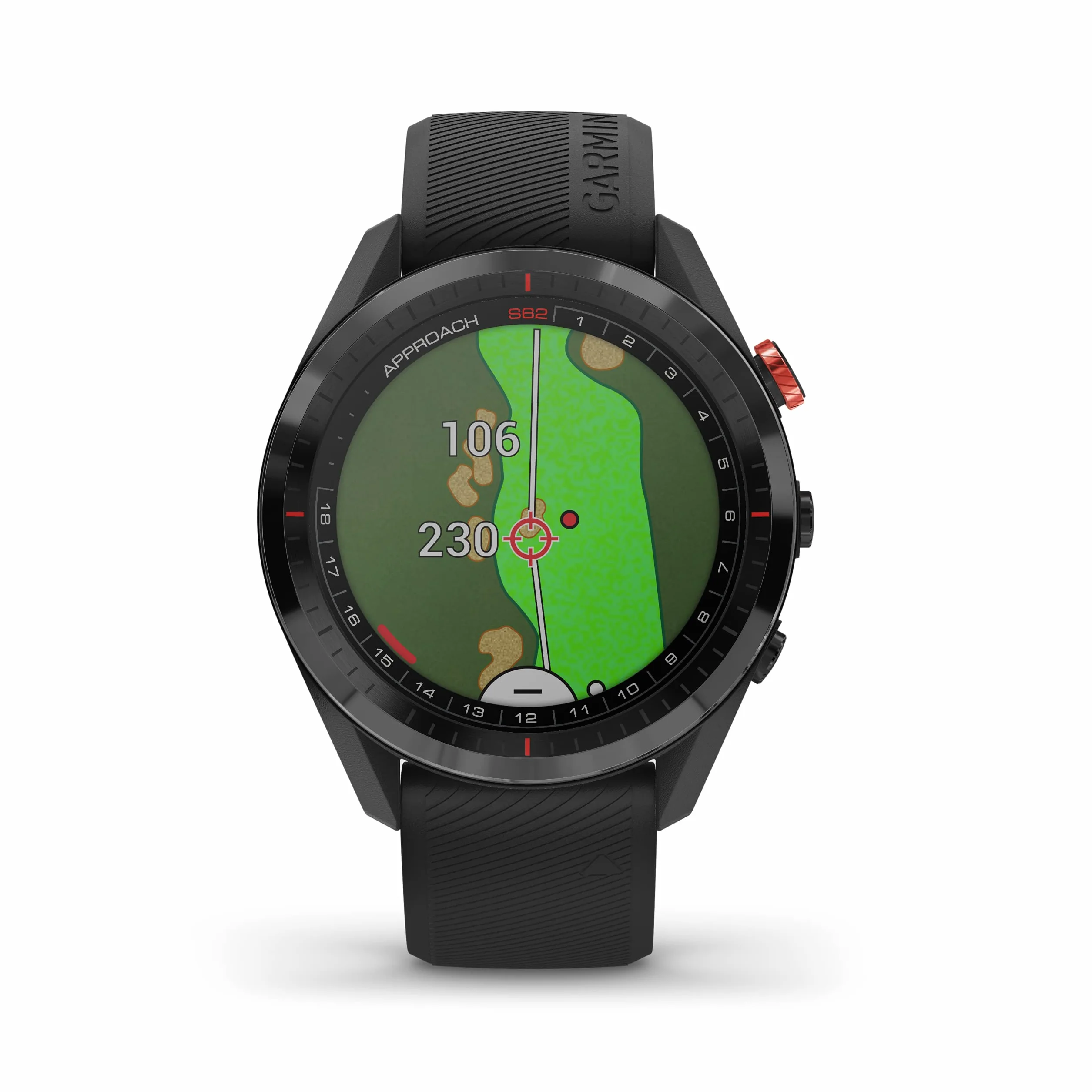 Garmin Reloj de golf Approach S62, reloj inteligente GPS premium, paquete de caja virtual integrado con sistema de seguimiento automático de palos CT10 de enfoque 3X + adaptador de carga USB + soporte