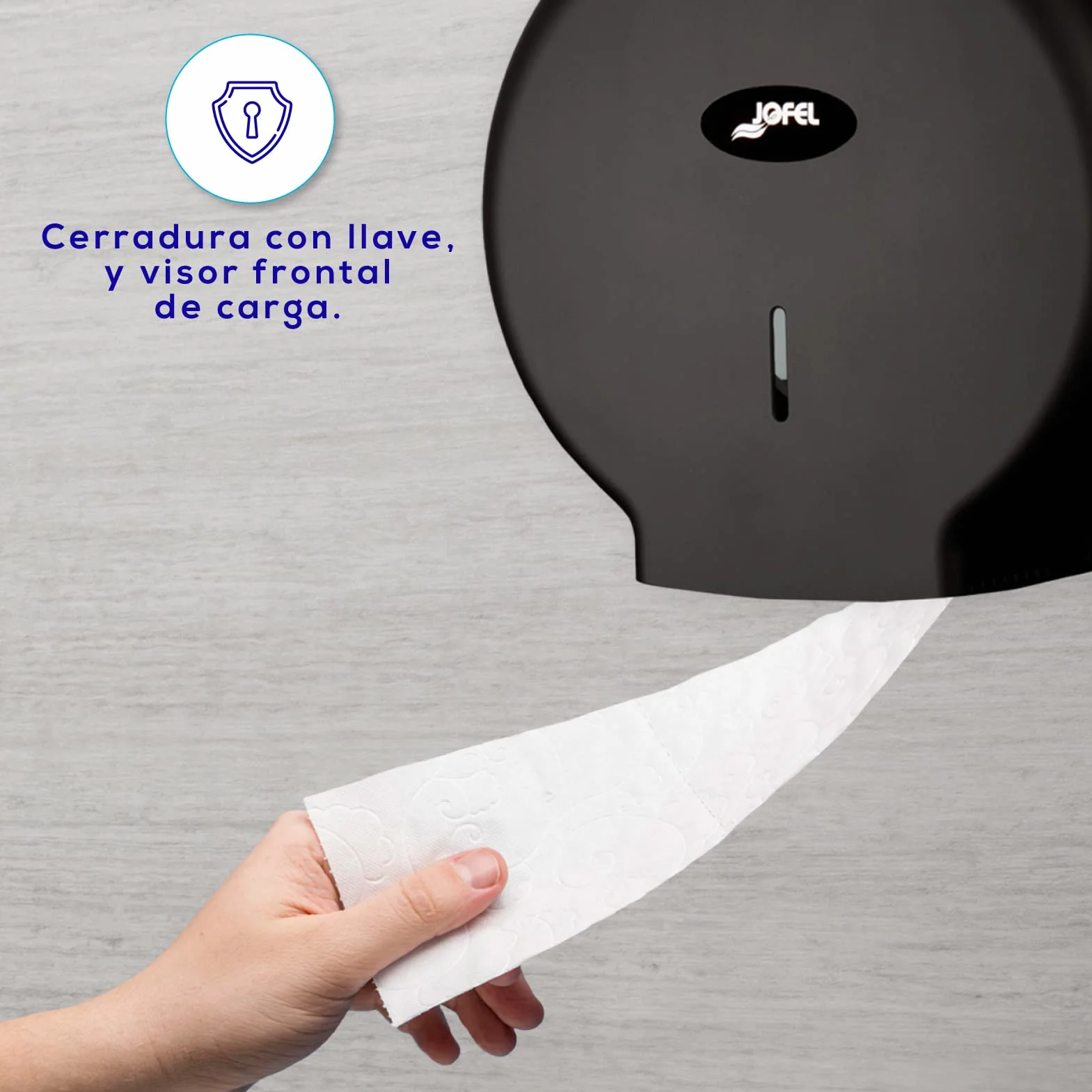 Jofel Dispensador de Papel Higiénico Industrial 300m 220mm 45mm ABS Negro Mate