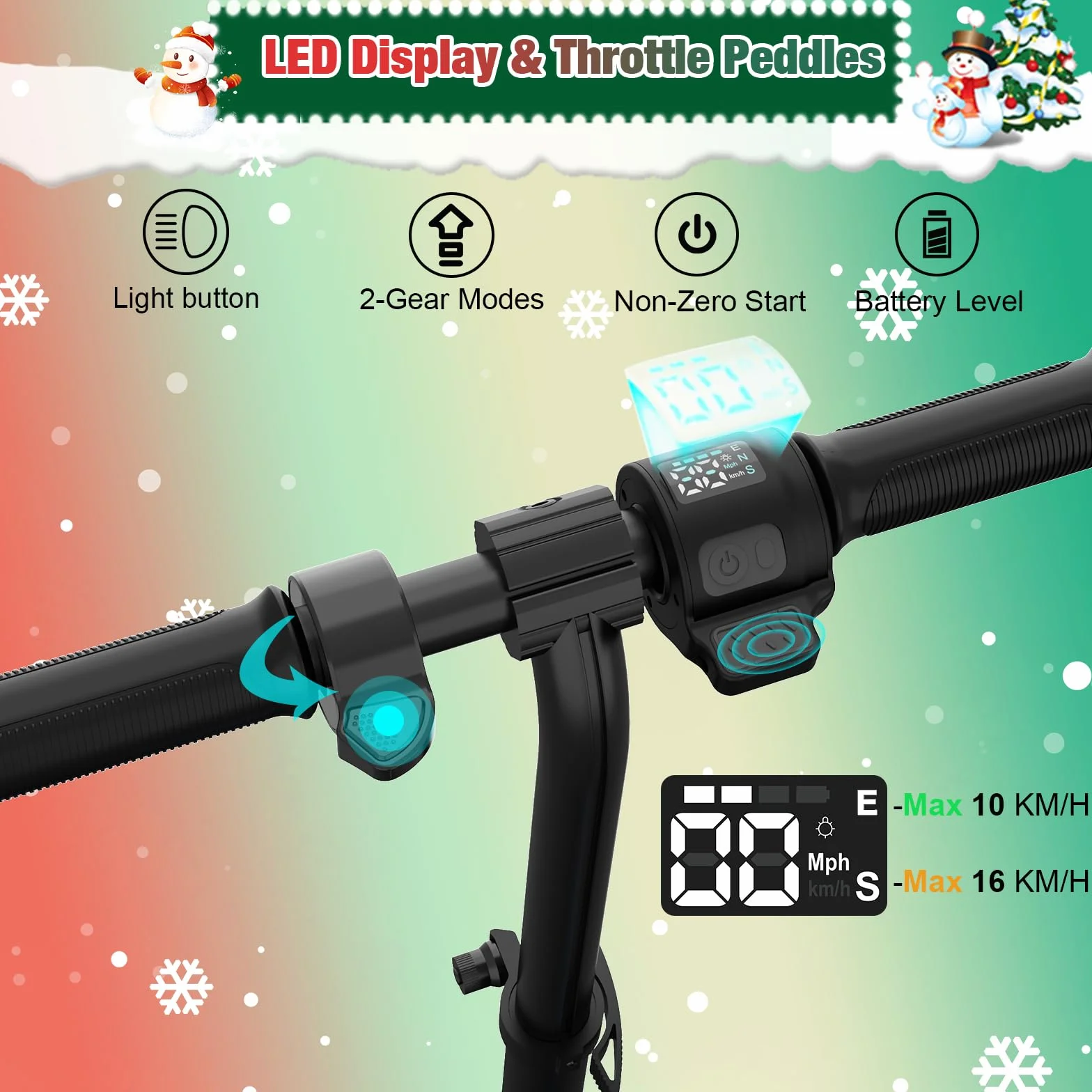 RCB Patinete Eléctrico para Niños 6-12 Años, 150W Motor - Máx.16 Km/h - Luz LED Arcoíris - Plegable - Pantalla LED - Velocidad y Altura Ajustables, Regalo para niños y Adolescentes