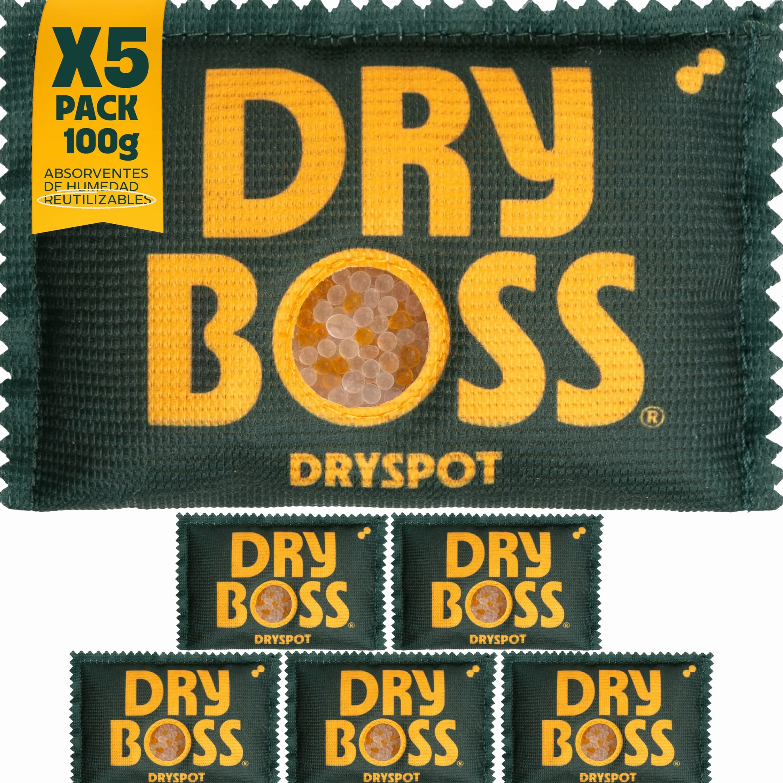 DRYSPOT Antihumedad Pack 5 x 100g Silica Gel Reutilizable Absorbente de Humedad y Olores