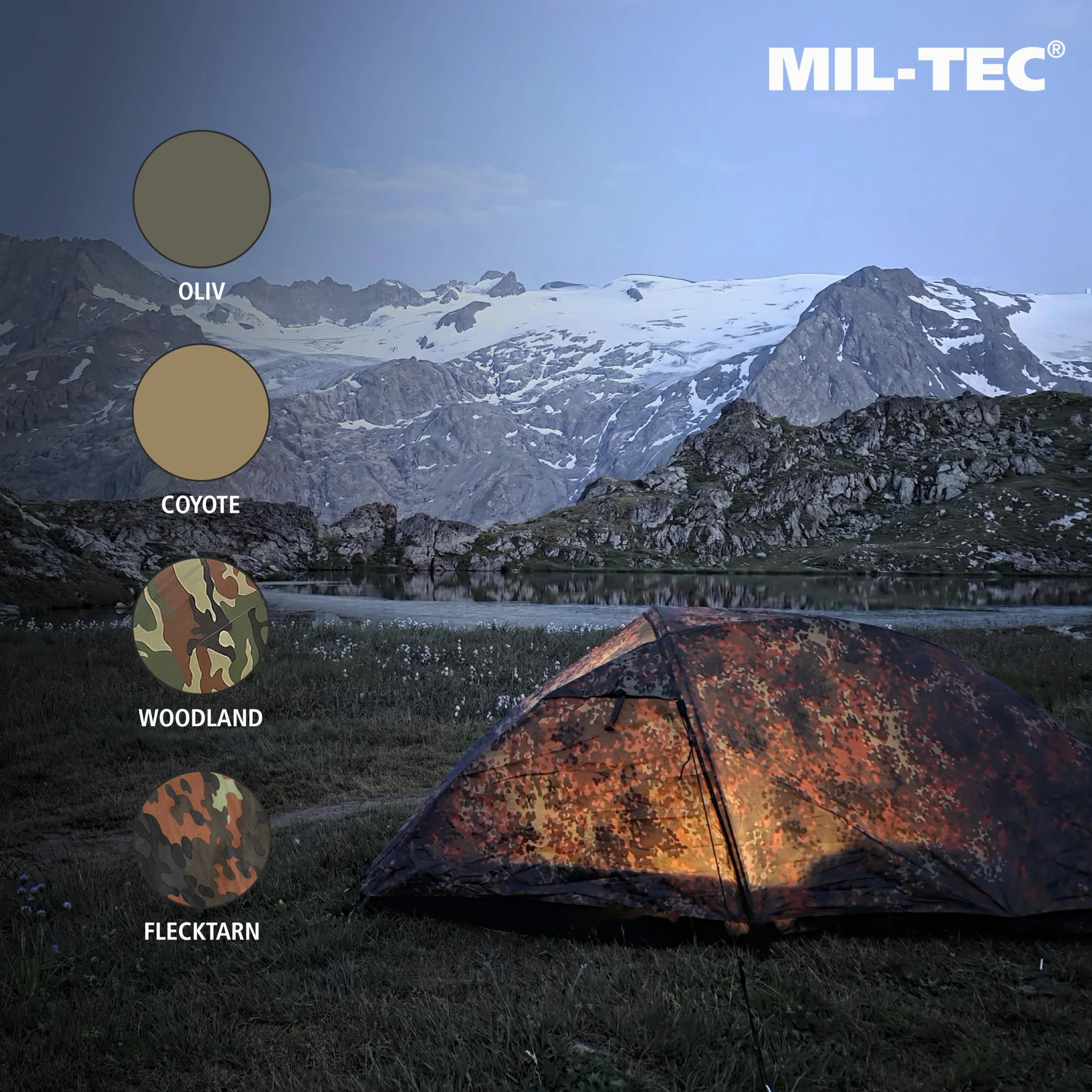 Mil-Tec Recom 1-Person Compact Lightweight Durable Weatherproof Wind & Storm-Resistant Easy-to-Install Tactical Outdoor Hiking Camping Tent with Zipper Entrance & Mosquito Net