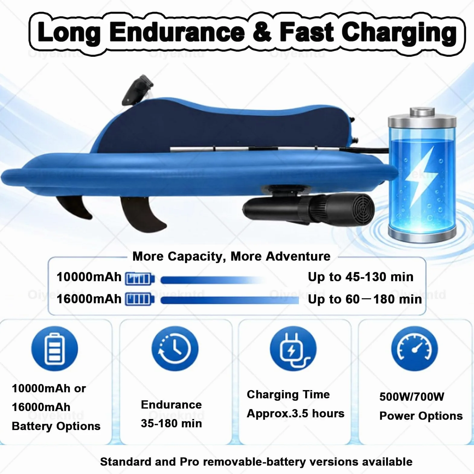 Barco inflable eléctrico con motor, moto acuática portátil y SUP para adultos y niños, batería recargable, potencia de 500 W para buceo, natación y kayak