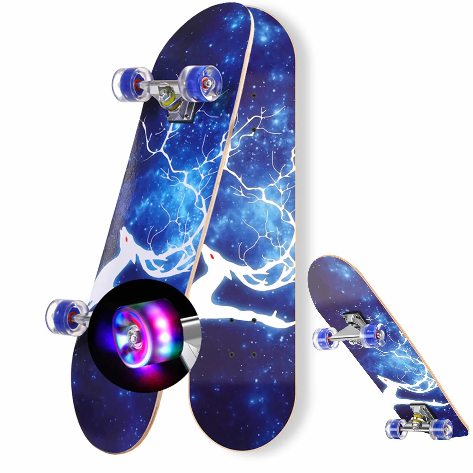 DFWYG Monopatín de 9 Capas de Arce Moderno, de 31 Pulgadas, para Niños, Principiantes, Adolescentes, Adultos, Skateboard Completo con Ruedas de Luz LED Intermitentes y Mochila Portátil