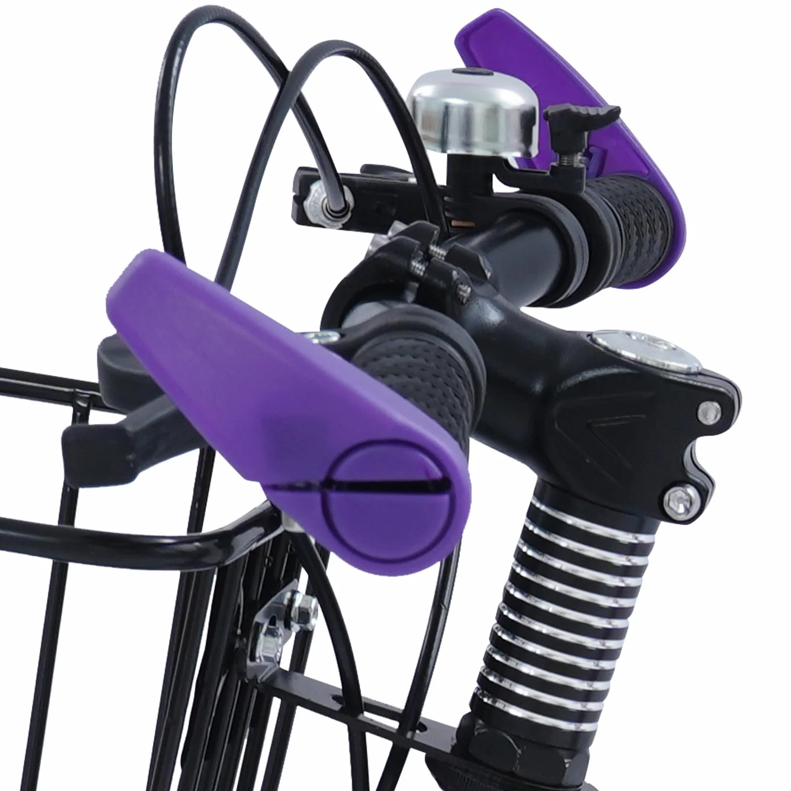 Bicicleta infantil de 14 pulgadas con asiento trasero, cesta ajustable y ruedas estabilizadoras, adecuada para niños y niñas de 3 a 6 años y una estatura de 95 a 115 cm, color morado