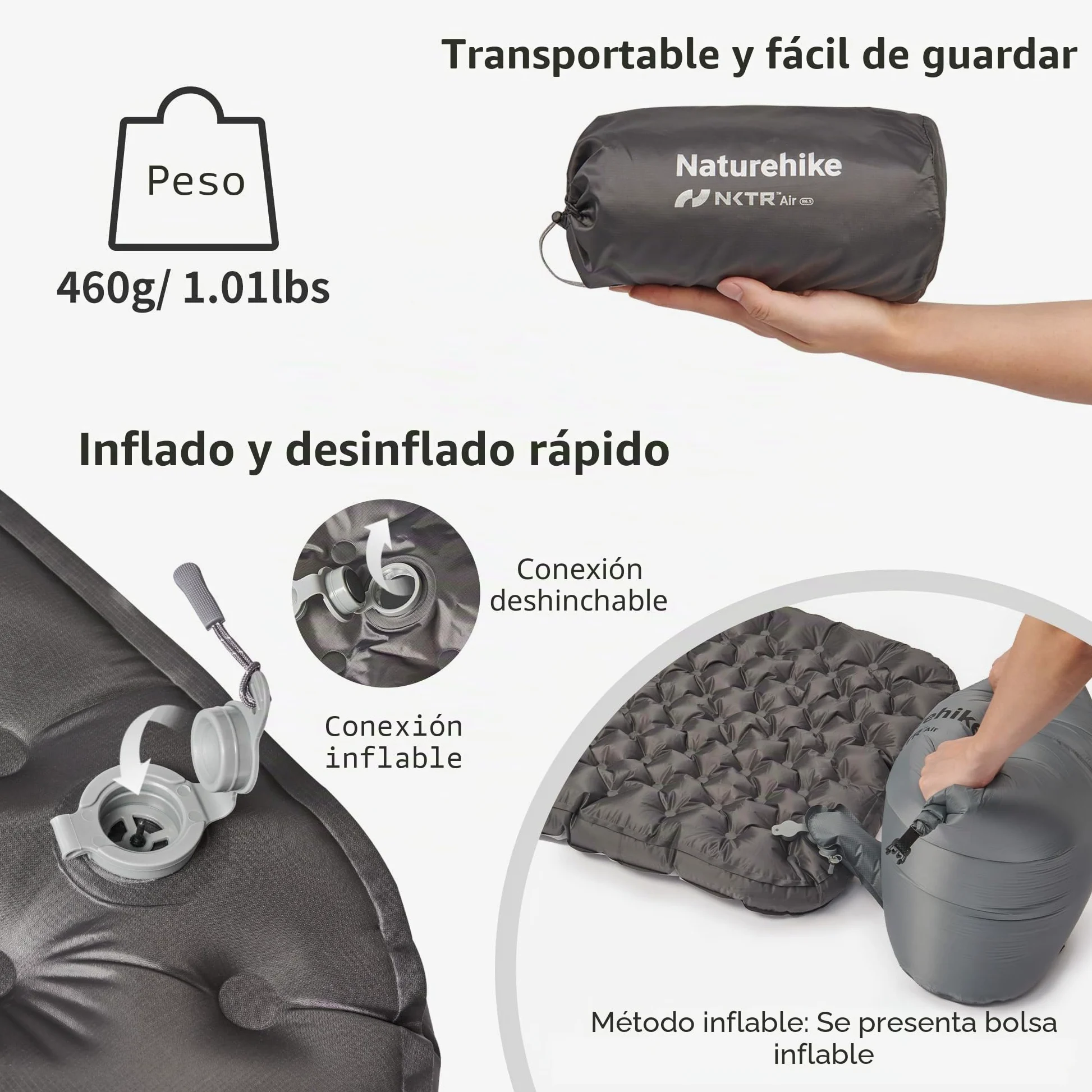 Naturehike Esterilla térmica de 6,5 R para acampar con paredes laterales, 4 estaciones, 10 cm de grosor, ultraligera, autoinflable, duradera, con bolsa inflable