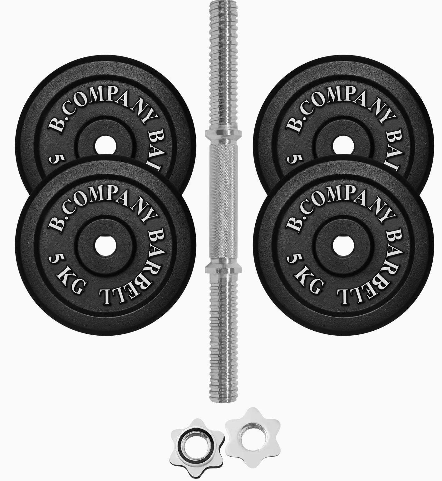 Juego de pesas cortas para 22,5 kg (1 barra corta de 35 cm y discos de 4x5 kg, hierro fundido)
