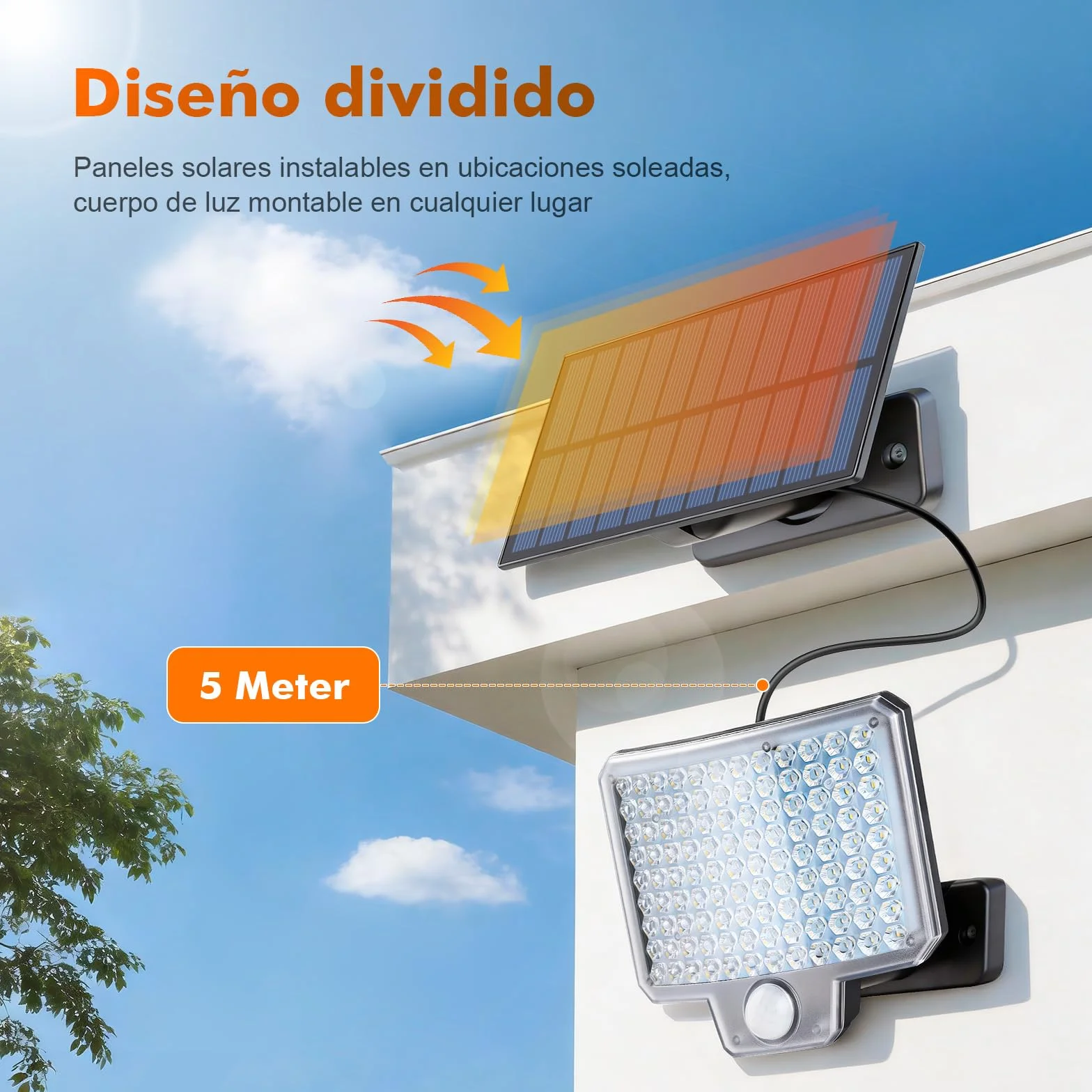 GRIFEMA GD201 Luz Solar Exterior con Sensor de Movimiento, 108 LEDs, 3 Modos, 1500mAh, IP65 Impermeable