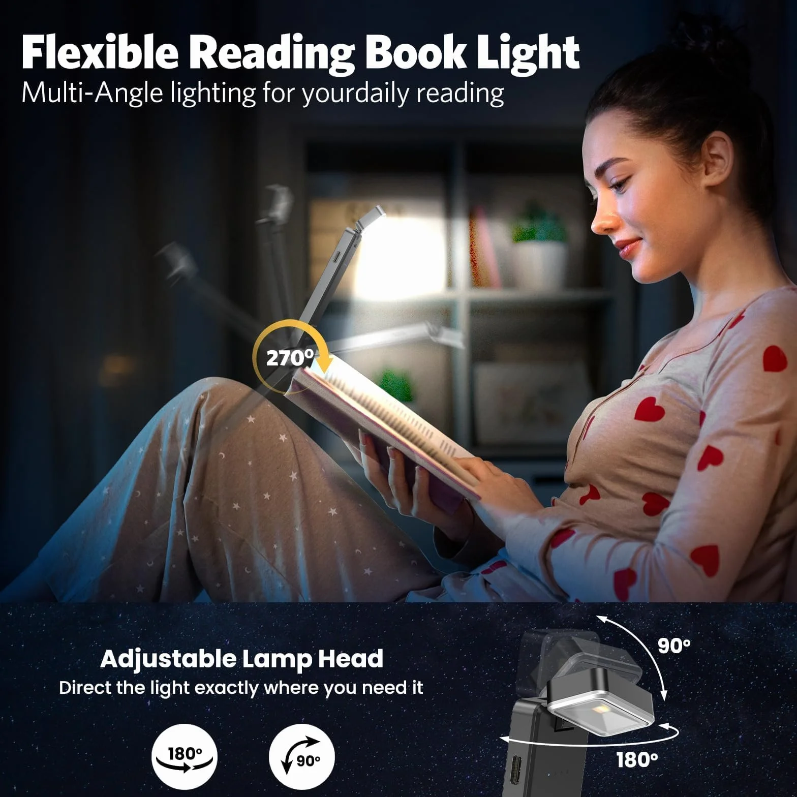 Lámpara de Lectura LED Recargable USB, 3 Colores y 3 Niveles de Brillo Ajustables, Protección Ocular