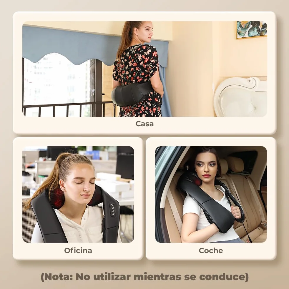 Masajeador de Cuello y Hombros con Calor 4D Shiatsu Cervical y Espalda Intensidad Ajustable