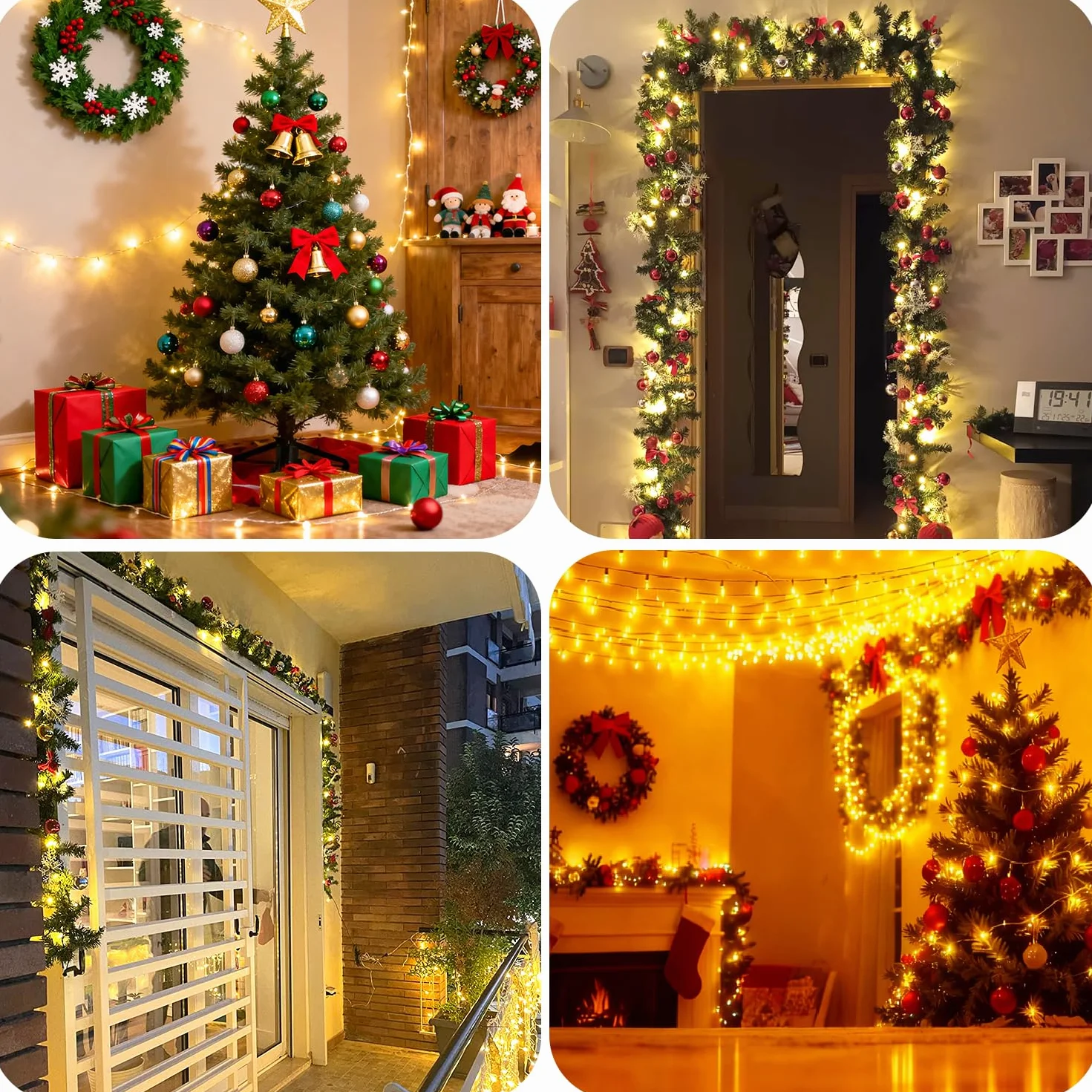 Luces LED Pilas 5m 50 LED Cadena de Luces Intermitente Guirnalda para Decoración Navidad (4Pcs Blanco Cálido)