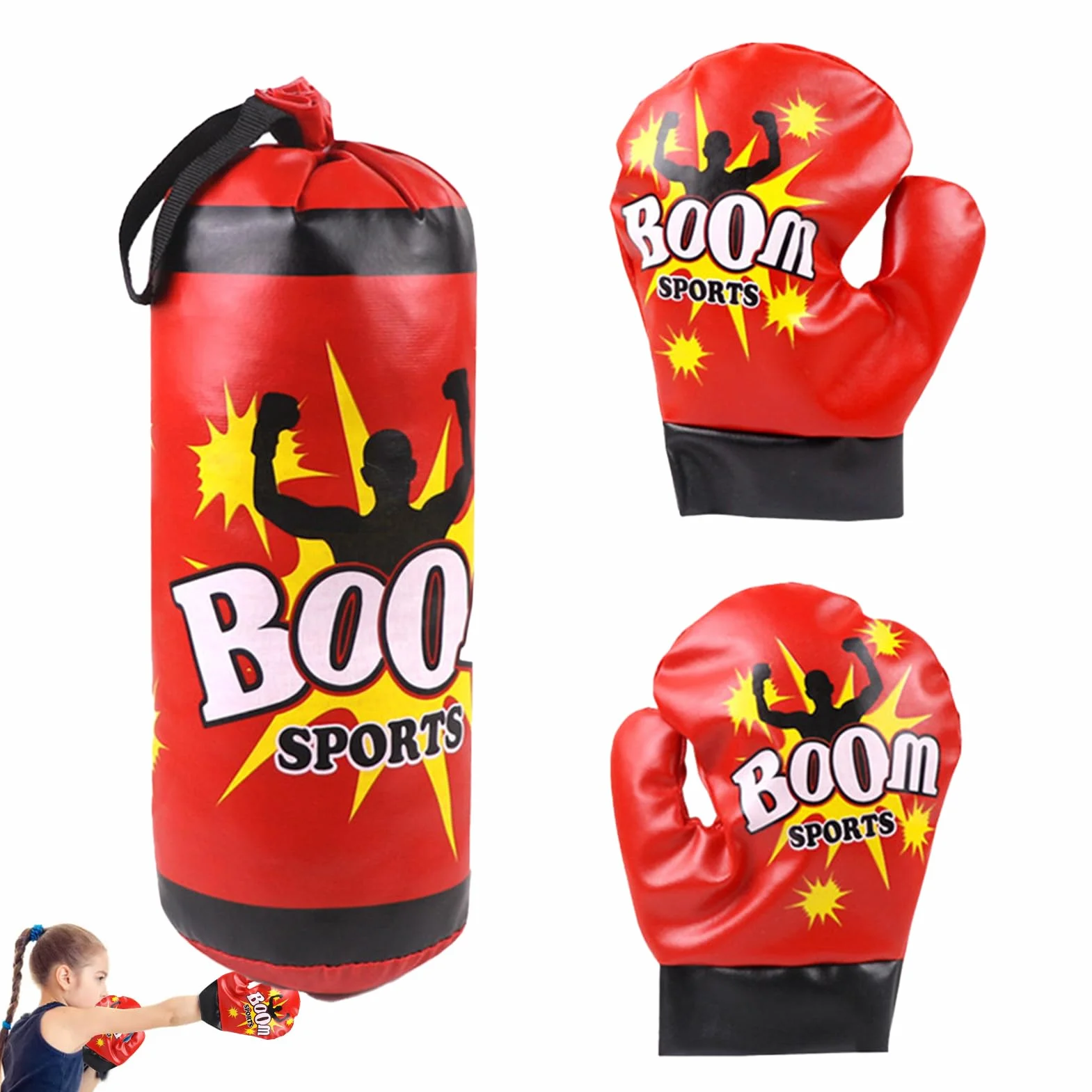 Kids Boxing Training Set - Durable Punching Bag with Gloves, Safe Sandbag for Beginners, Adjustable Hanging Equipment and Teens | Home Gym Fitness Kit for Kicking Practice Teen Fitnes Exercise
