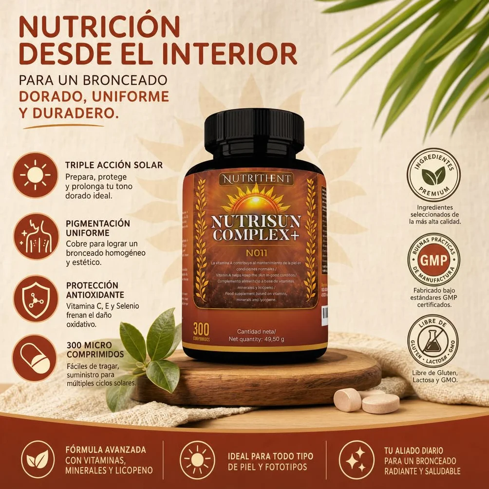 300 Micro Comprimidos Acelerador Bronceado con Betacaroteno, Cobre, Selenio, Licopeno, Tomate, Vitaminas C,D,E,B