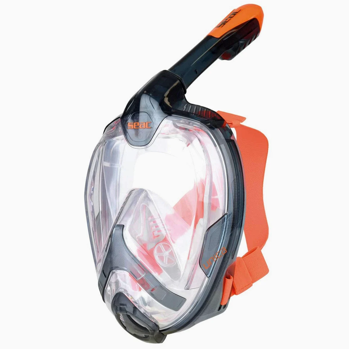 SEAC Unica Máscara de Snorkeling con Visión Panorámica de 180°, Unisex Adulto, Negro/Naranja, L/XL