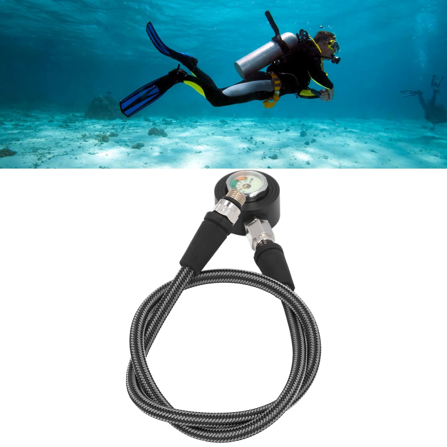 Manómetro de Buceo Manómetro Sumergible Duradero y Luminoso para Buceadores con Manguera de Alta Presión Hecha de Fibra de Carbono y Aleación de Aluminio