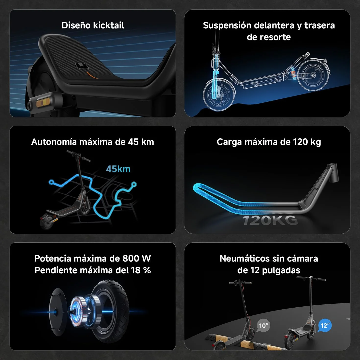 Xiaomi Patinete Eléctrico Serie 6 Homologado DGT 25 km/h Autonomía 25-75 km Neumáticos Sin Cámara 10-12" Plegable Doble Freno