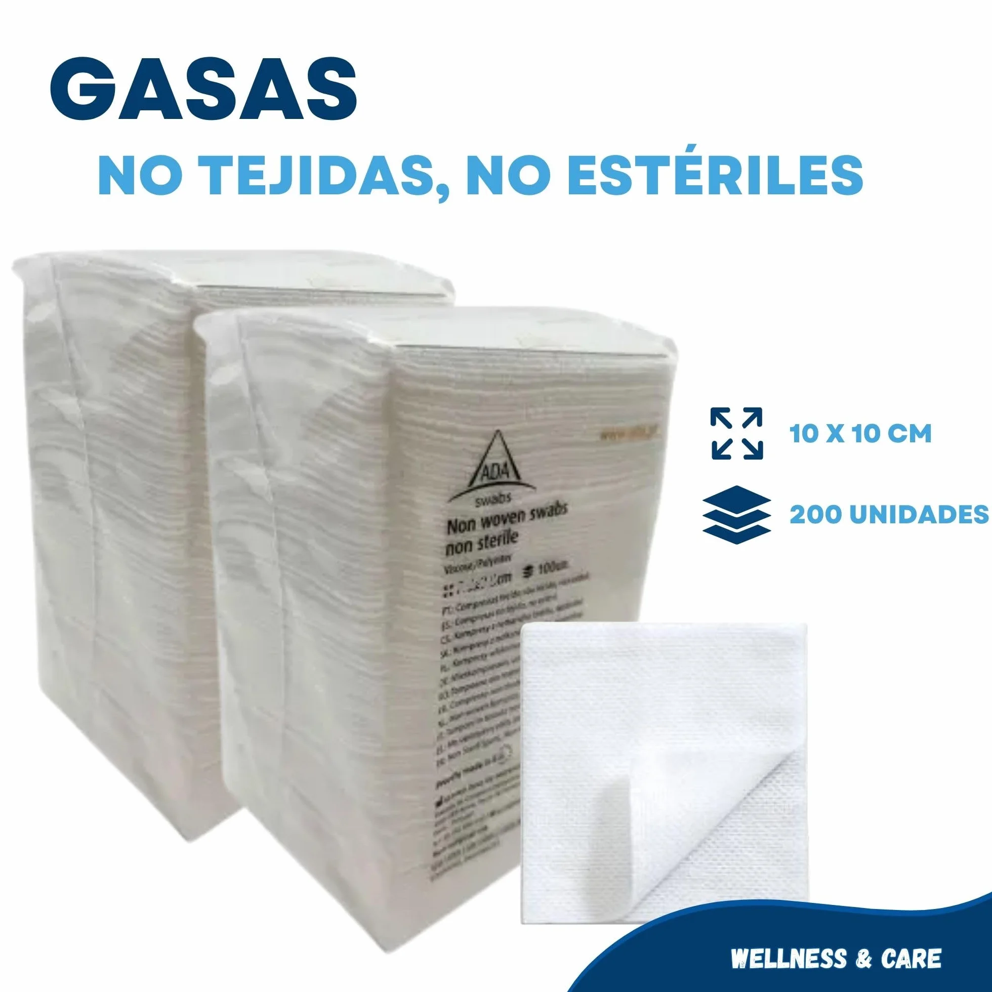 Gasas 4 capas no tejidas 200 uds cura heridas desinfección piel