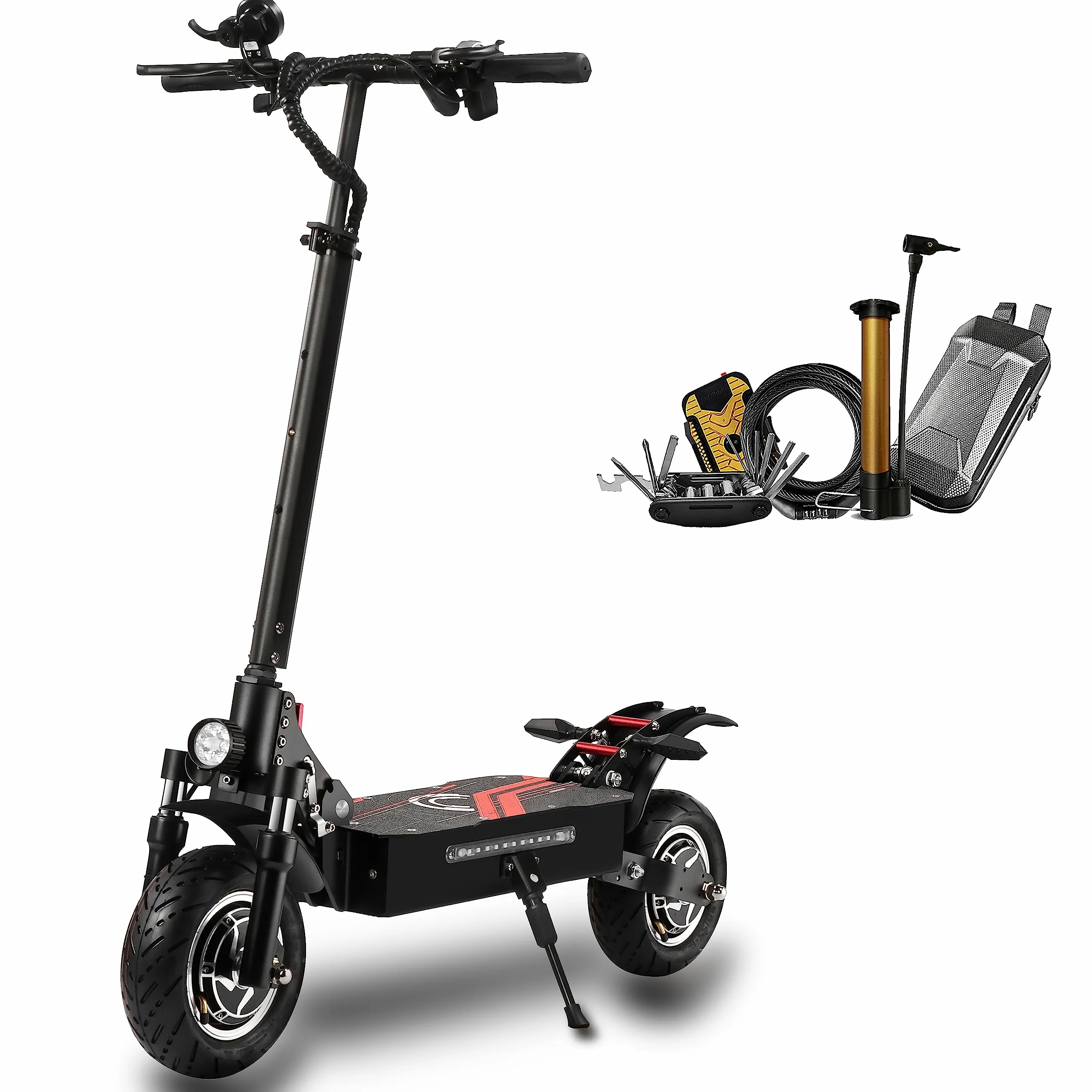 HWWH P7 Patinete Electrico Adultos Ligero Plegable Scooter Eléctrico Adolescentes Mujeres Barato 10 Pulgadas Bimotor Doble Suspensión 52 V/19 AH Batería de Litio 200 kg de Carga
