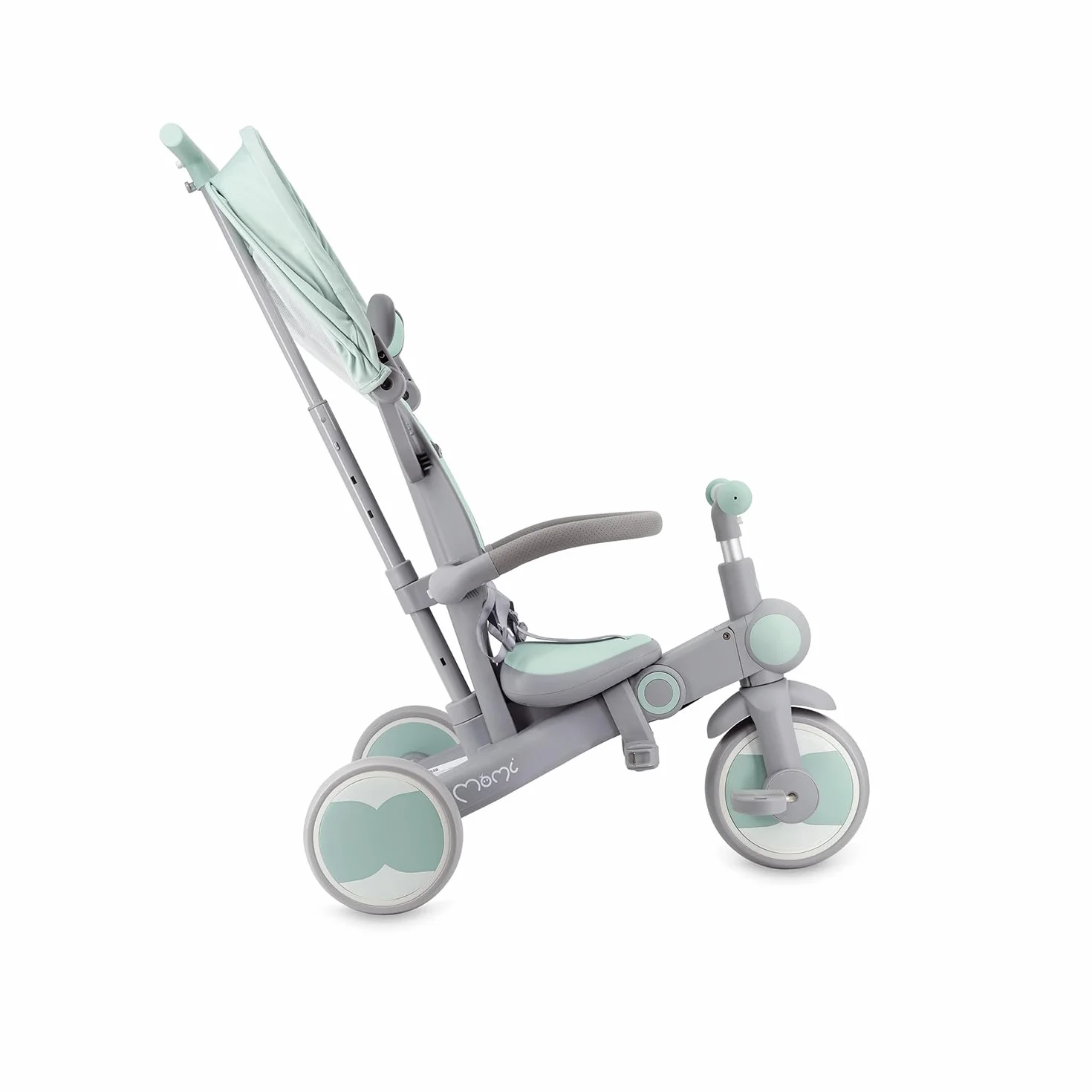 Triciclo Infantil MoMi 4 en 1 SOLIVIA con Mango telescópico, arnés de 5 Puntos, para niños a Partir de 12 Meses, con Capota Que Protege del Sol, Ruedas de PU, Bolsa y portavasos