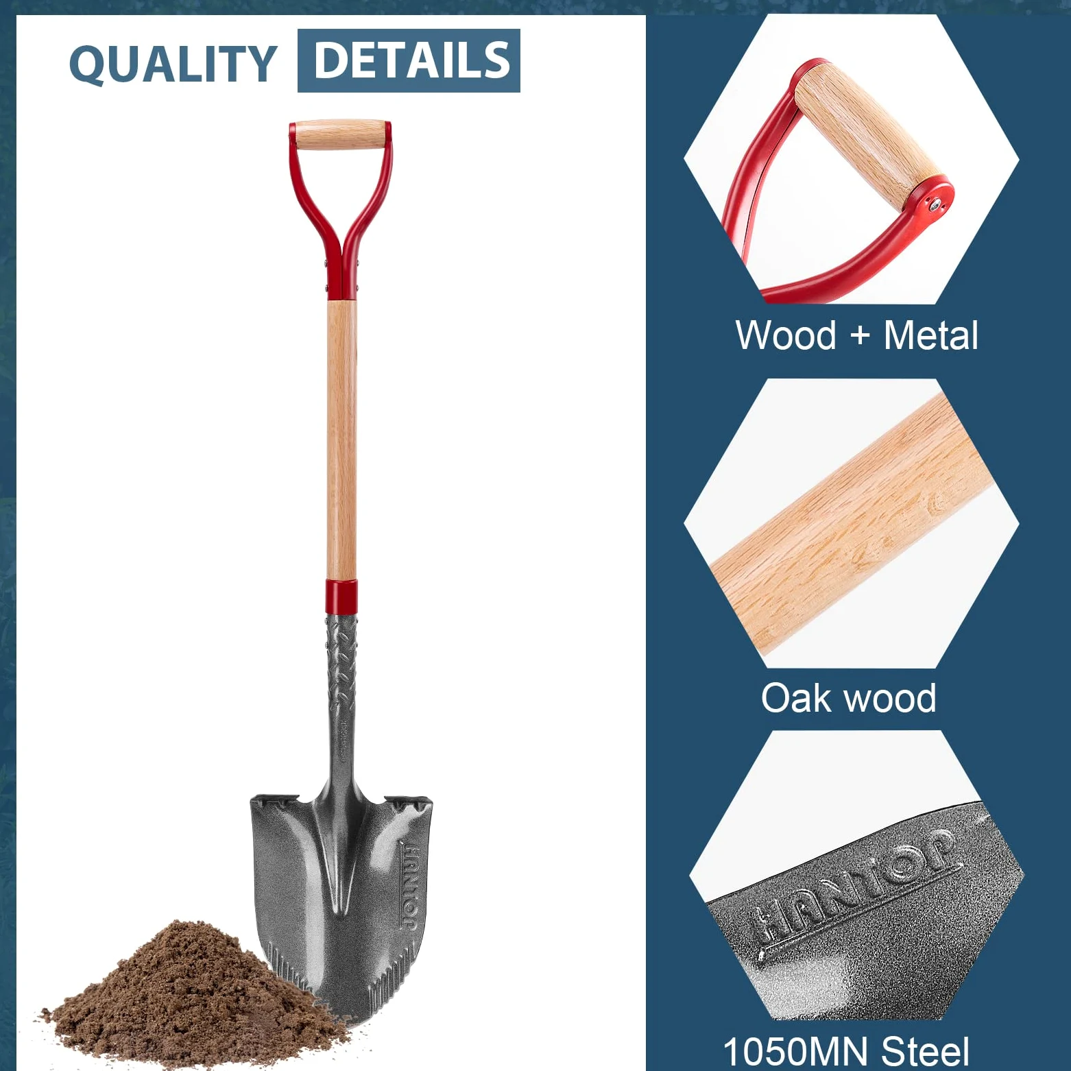 Pala de jardín redonda para excavar, pala afilada de metal y madera para excavar, zanjas, jardinería, camping, 43 pulgadas