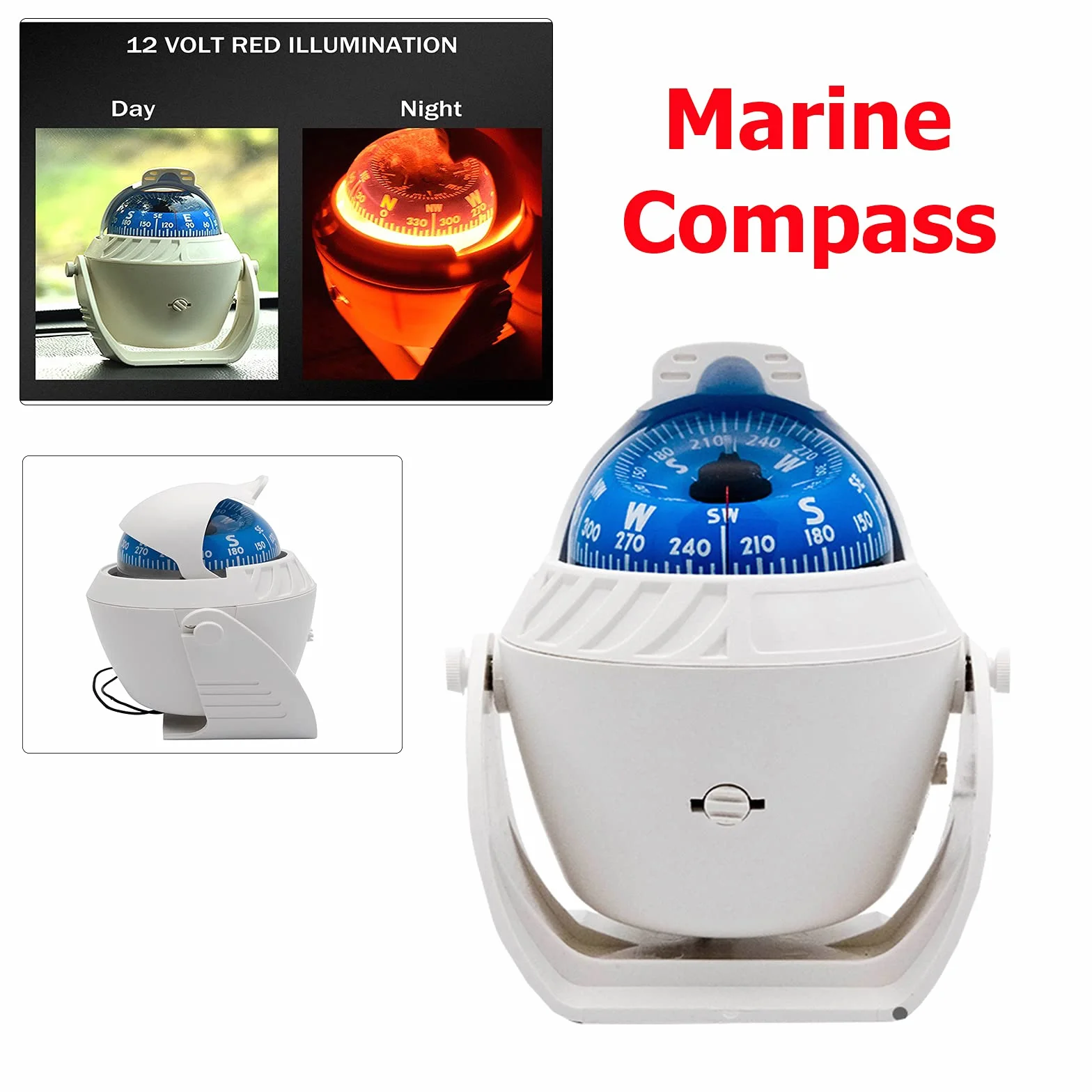 Baceyong Sea Marine - Brújula de navegación para coche, brújula con bola giratoria, con soporte para barco, caravana