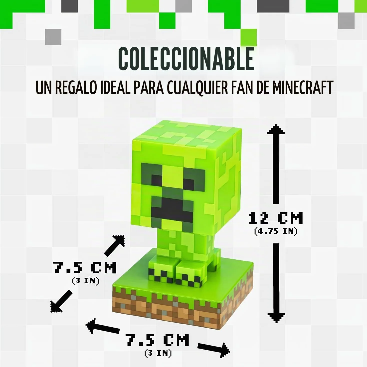 Lámpara Creeper Minecraft Oficial 12 cm Luz Nocturna a Pilas Decoración Gamers