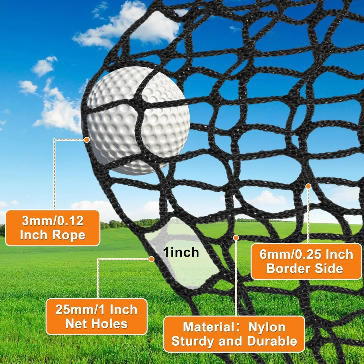Red de Práctica Golf con Cuerdas de Sujeción, Poliéster Resistente para Entrenamiento Exterior/Interior - Portátil y Antidesgarro Negro